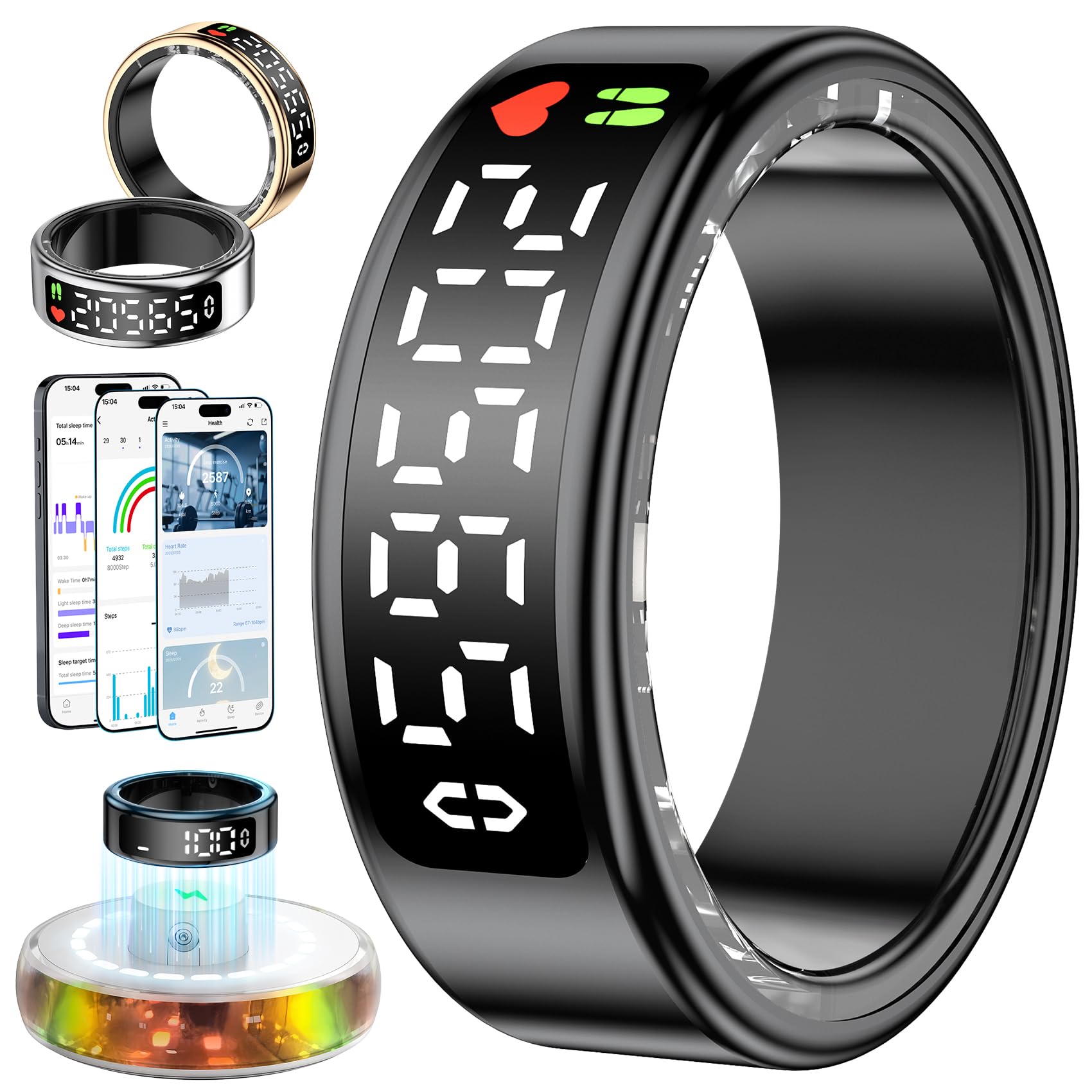 Smart Ring per Uomo con Display, IP68