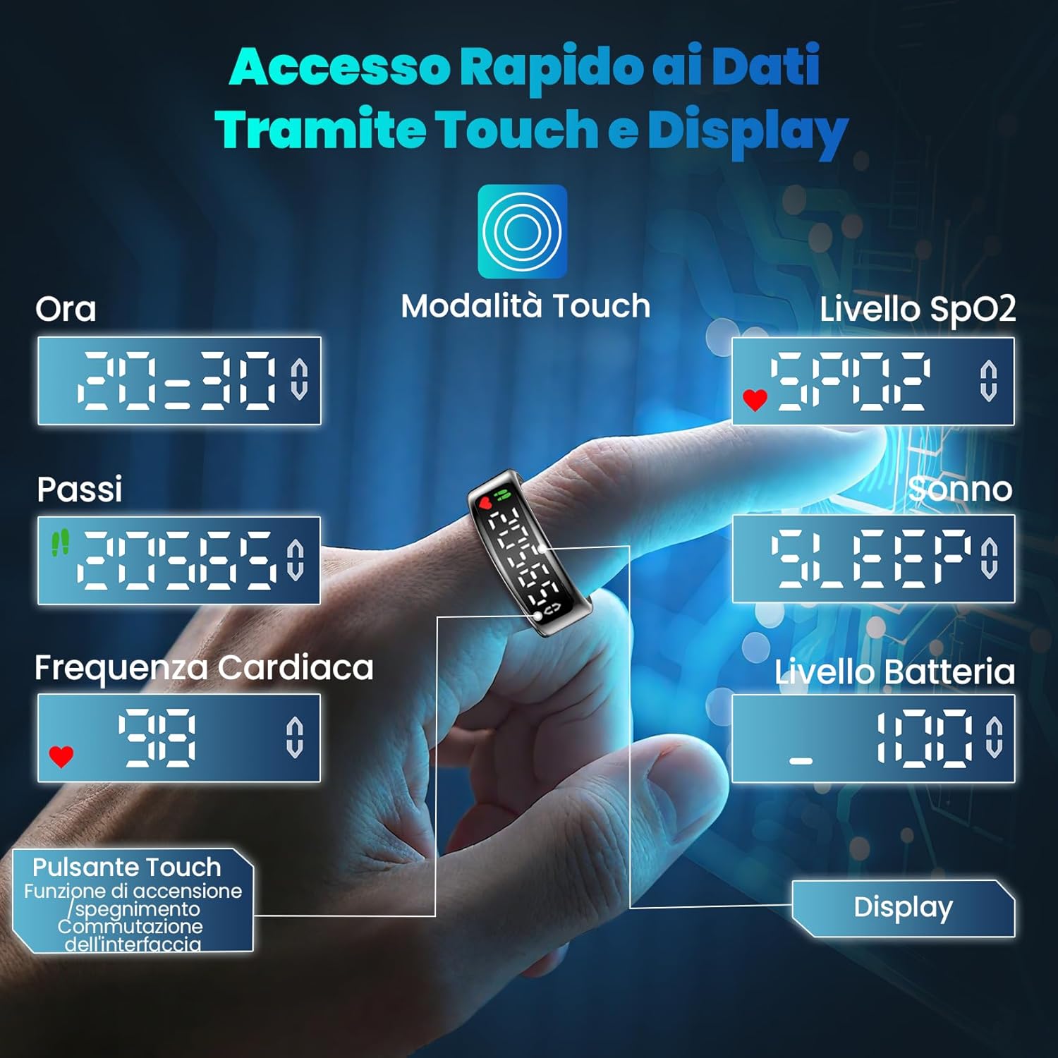 Smart Ring per Uomo con Display, IP68 - immagine 2