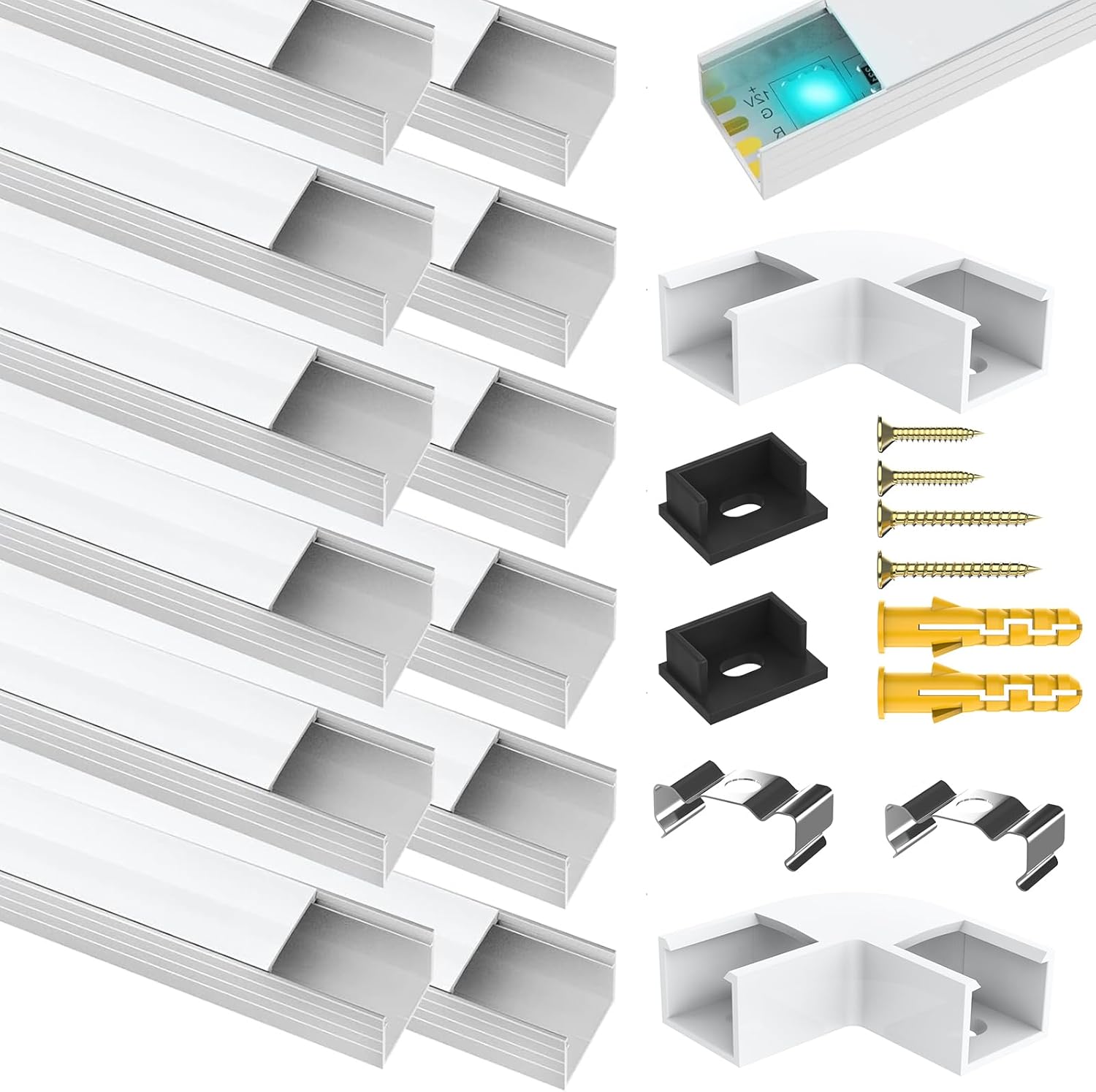 Profilo LED in Alluminio 12 Pezzi per Strisce 16mm - immagine 1