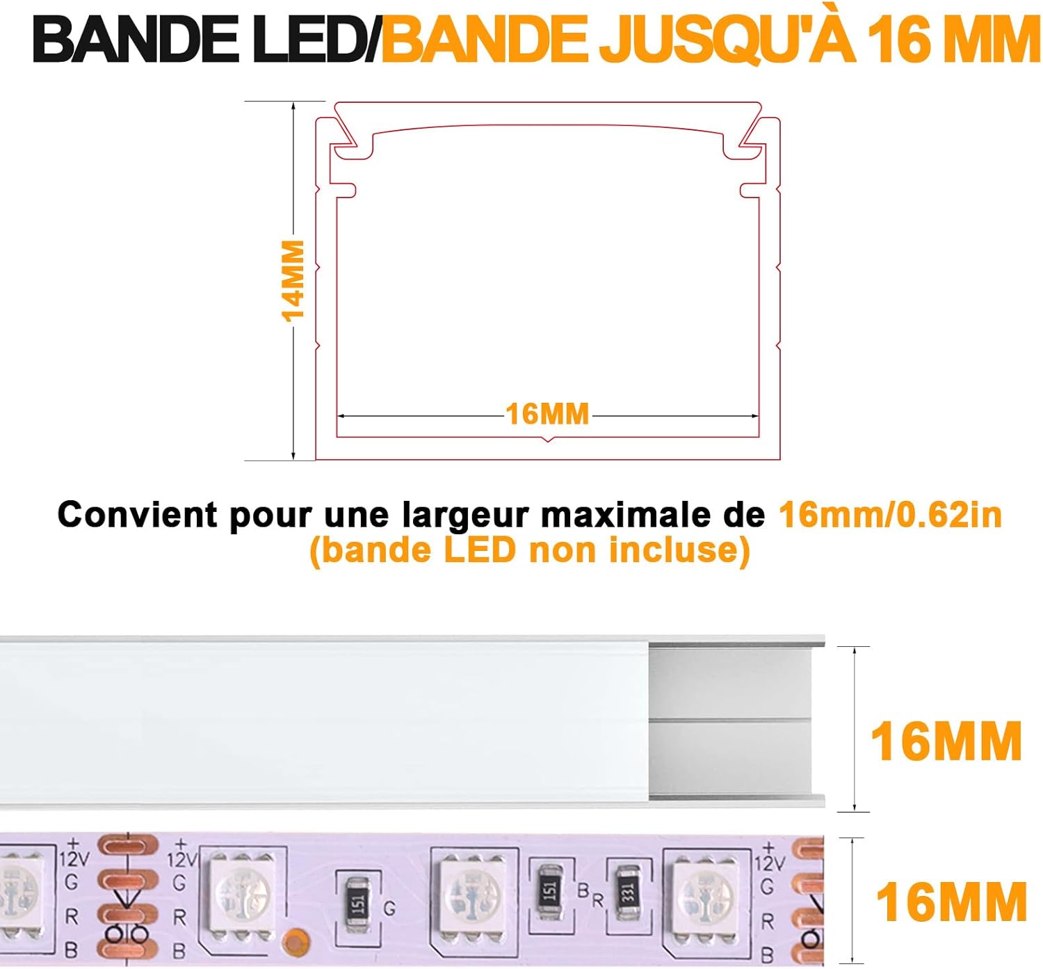 Profilo LED in Alluminio 12 Pezzi per Strisce 16mm - immagine 4