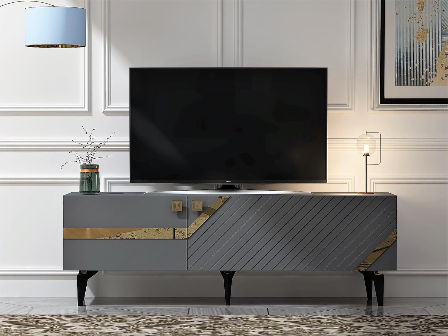 Hanah Home Supporto per TV, melammina, Antracite Oro, Taglia Unica