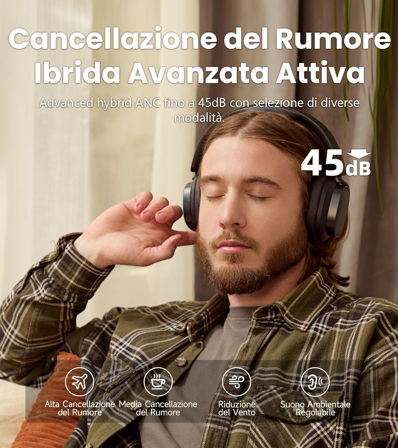 Edifier ES850NB Cuffie Over Ear Wireless 45dB ANC, Nero - immagine 3