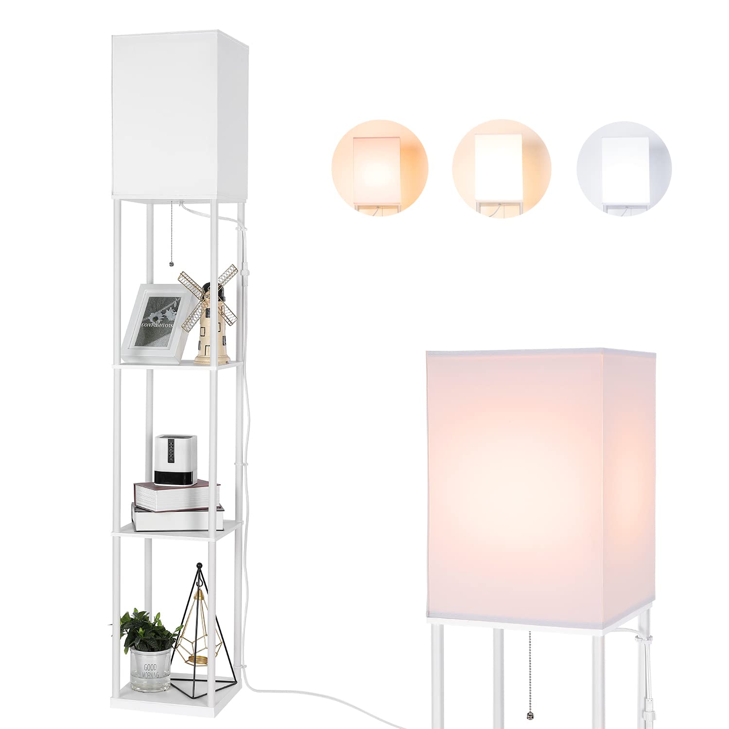 BBHome Lampada a Stelo LED con Ripiani, Bianco
