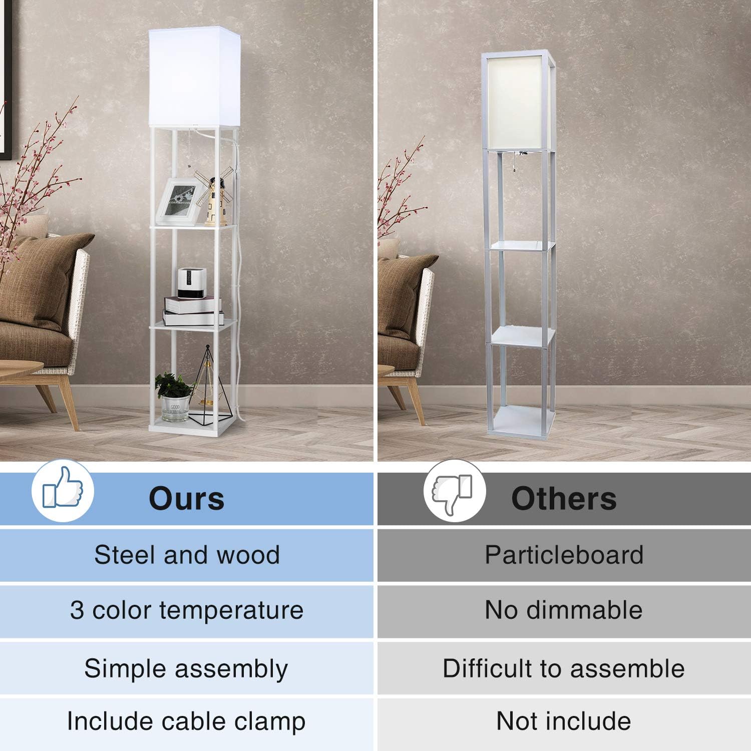 BBHome Lampada a Stelo LED con Ripiani, Bianco - immagine 3