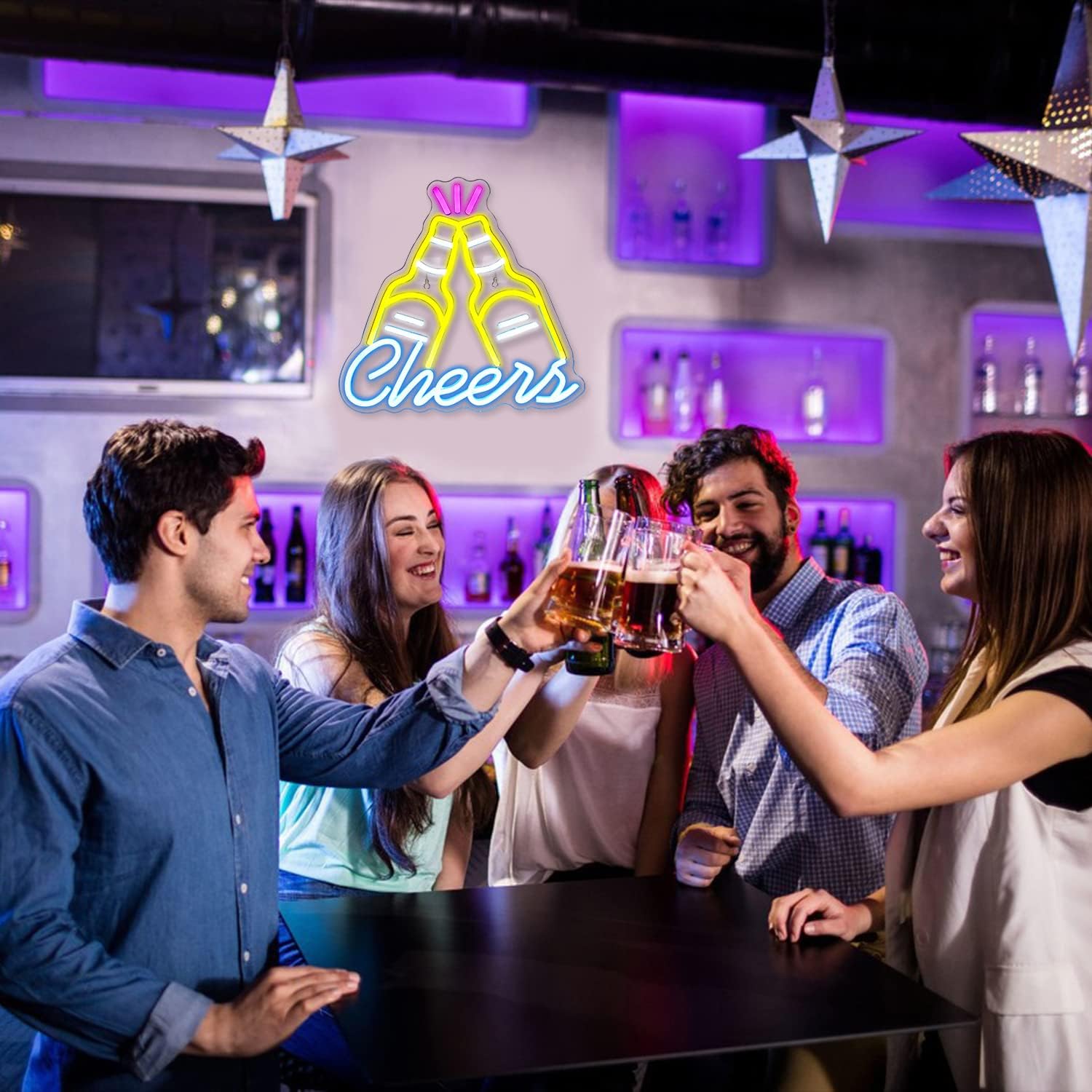 Looklight Birra Cheers Insegna al Neon Giallo Blu LED - immagine 3