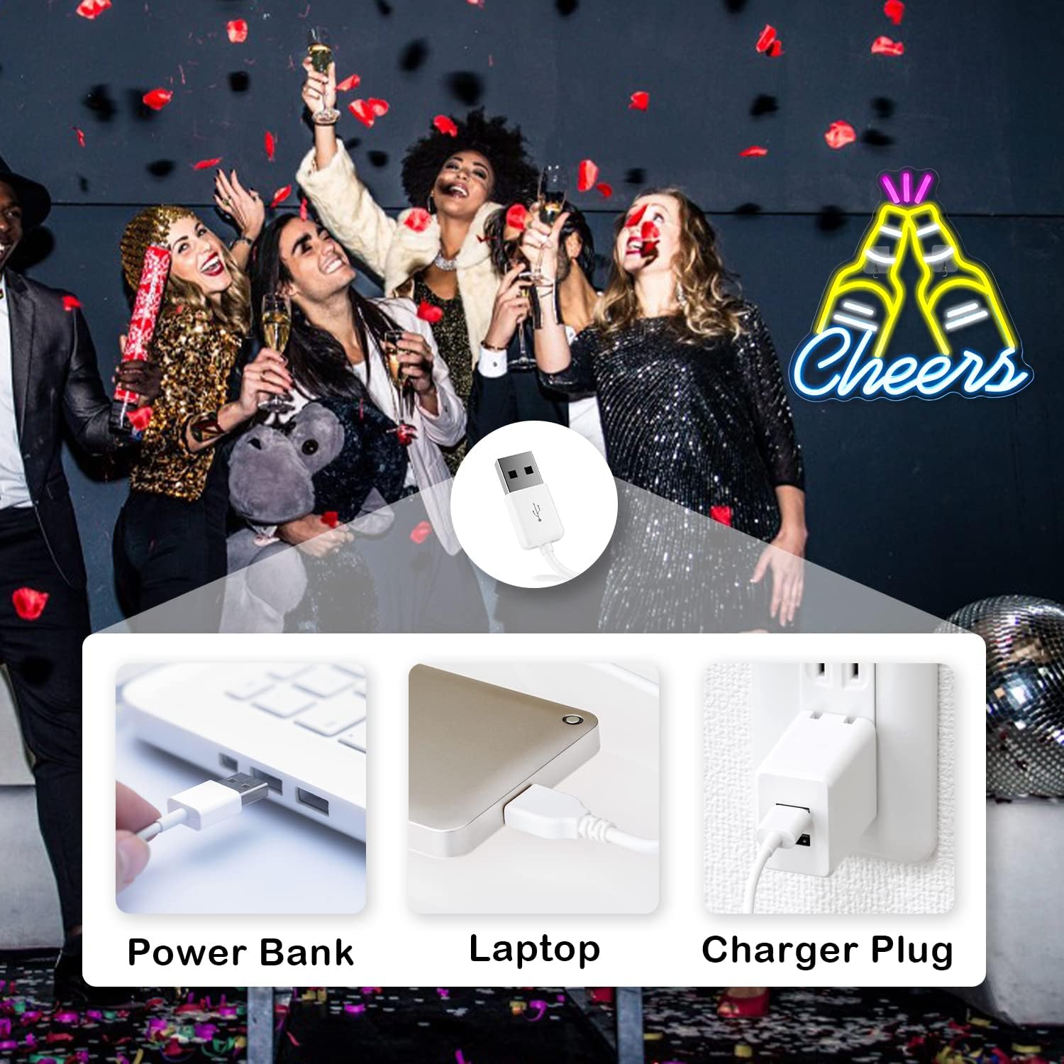 Looklight Birra Cheers Insegna al Neon Giallo Blu LED - immagine 6