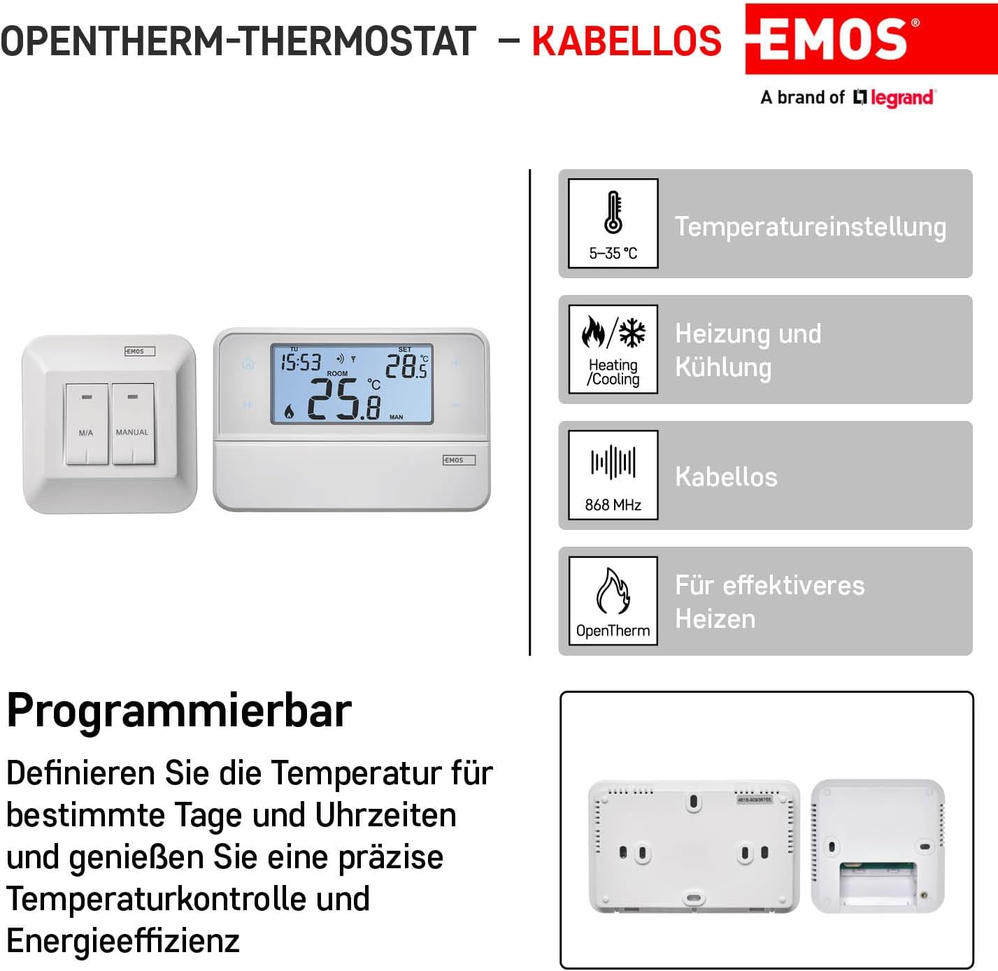 Emos Termostato Wireless OpenTherm Programmabile - immagine 2