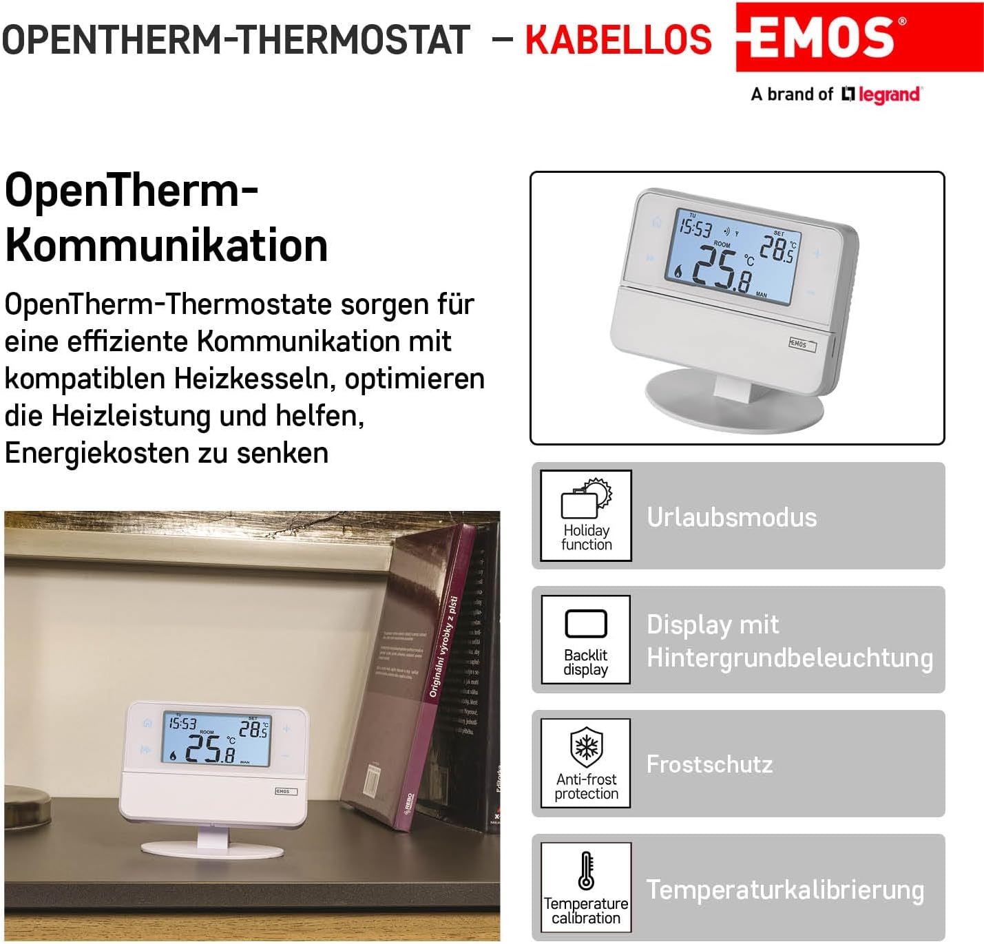 Emos Termostato Wireless OpenTherm Programmabile - immagine 3