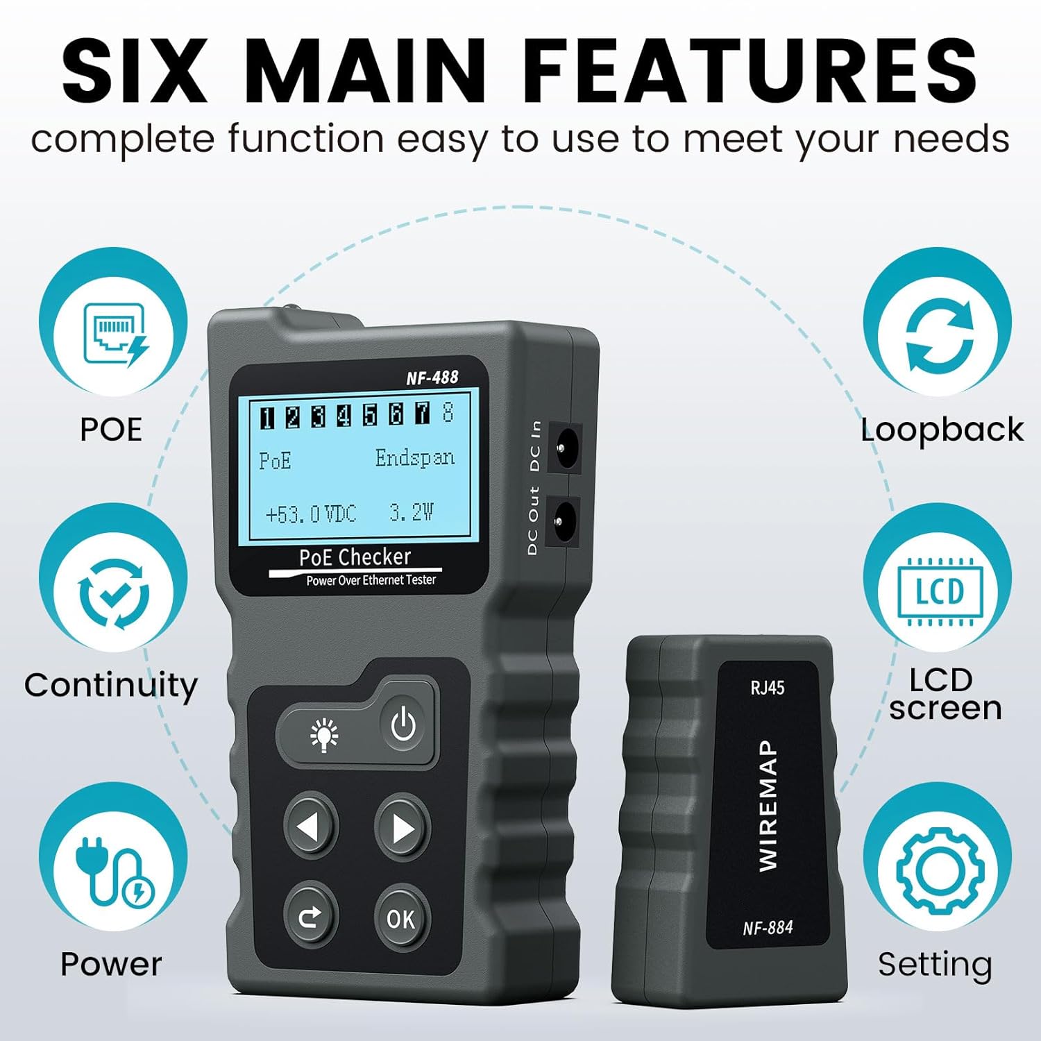 Noyafa NF-488 Tester per Cavi di Rete con LCD e POE - immagine 7