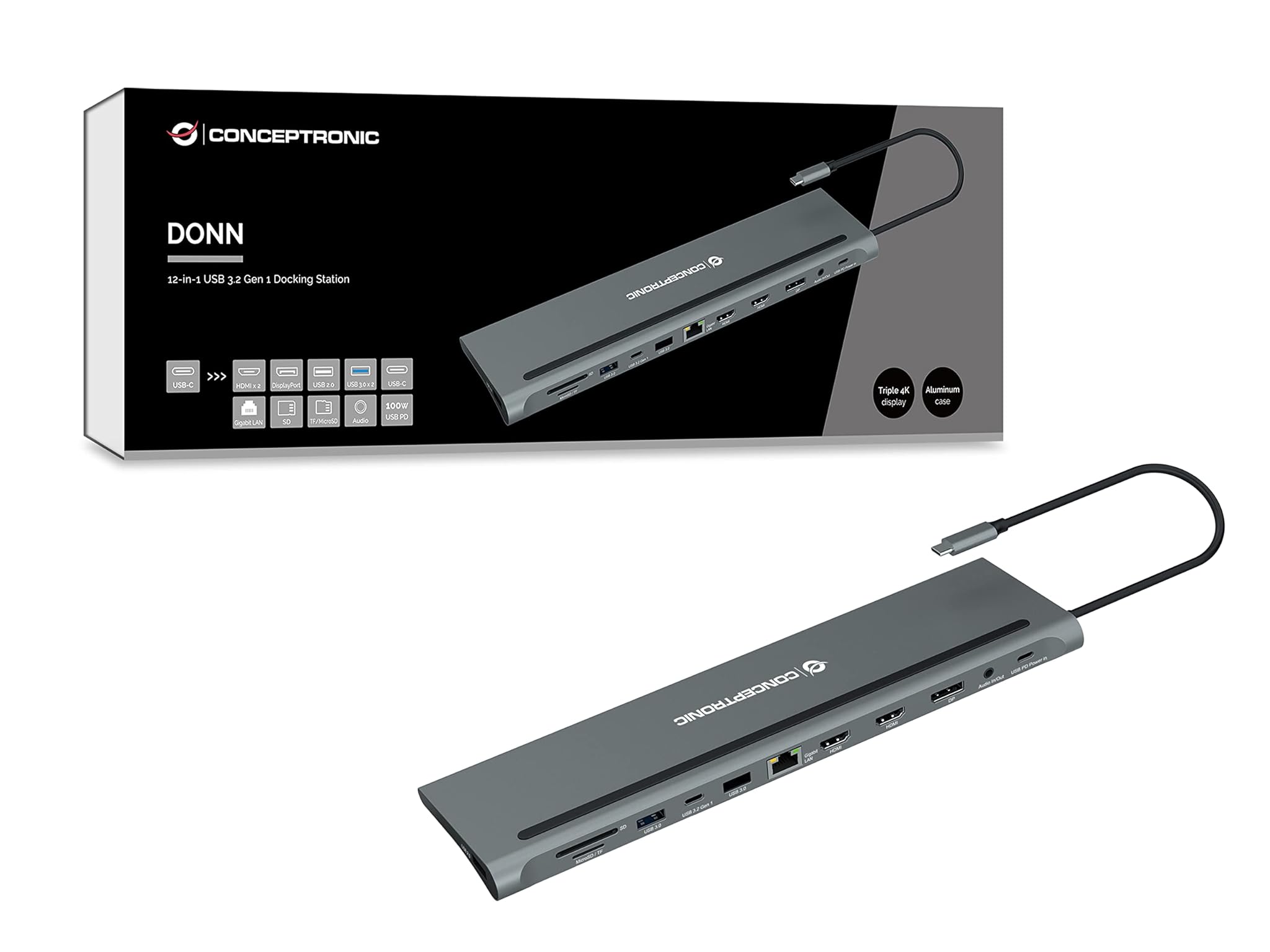 CONCEPTRONIC DONN17G - Docking station USB 3.2 Gen 1 12 in 1
