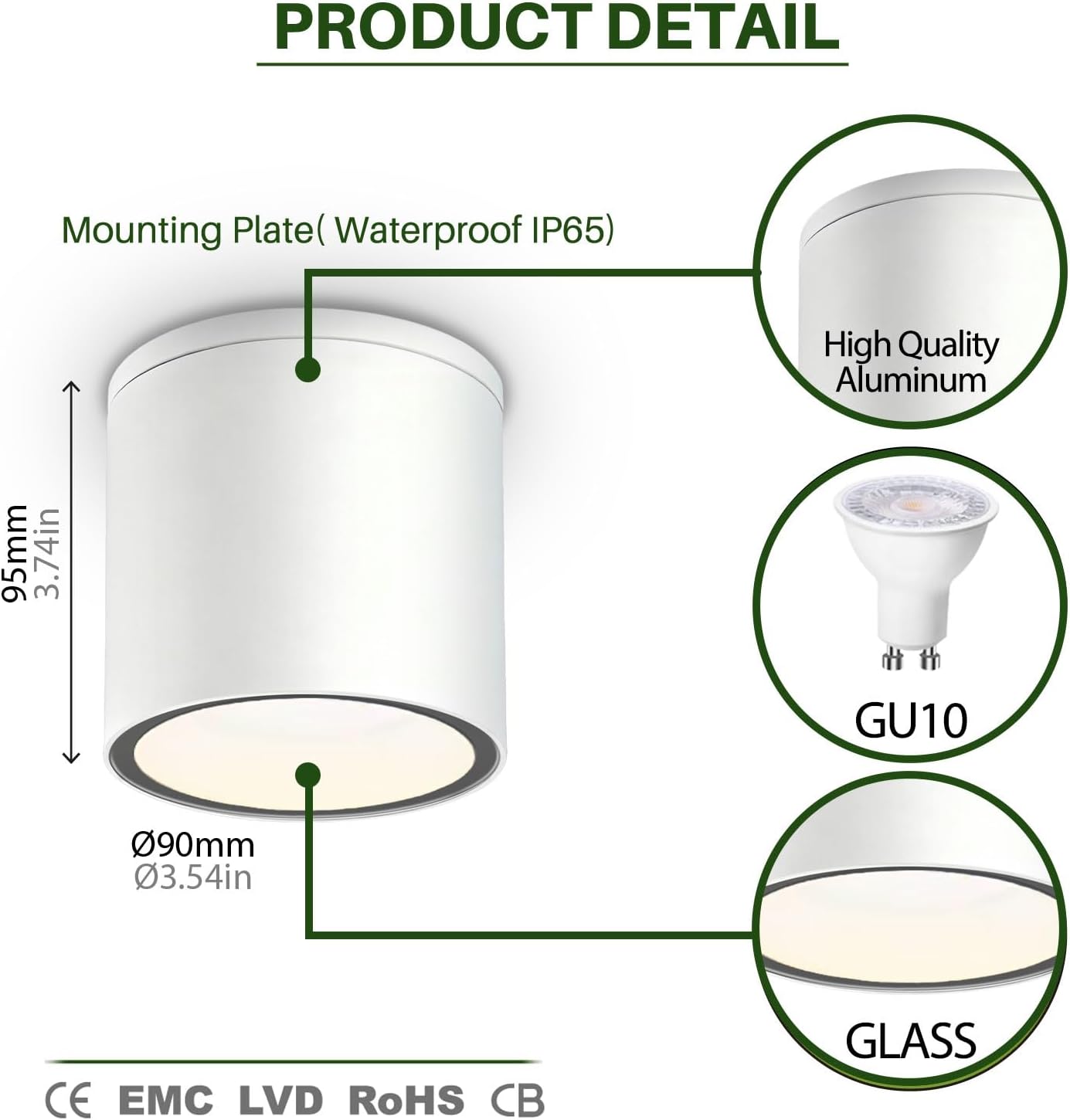 Ebion 4 Pezzi Faretti Soffitto Plafoniera in Alluminio, Bianca - immagine 2