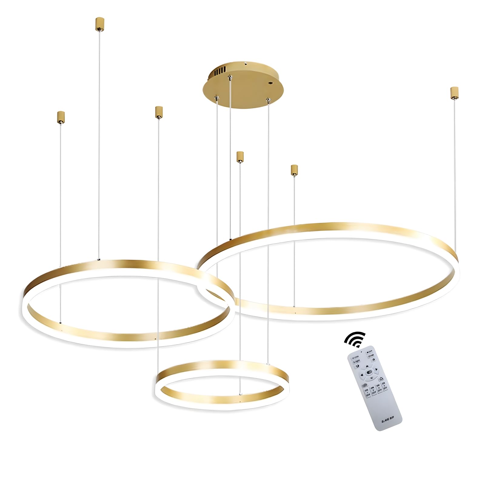 Wayluoung LED Lampadario Metallo 3 Cerchi 45W, Oro