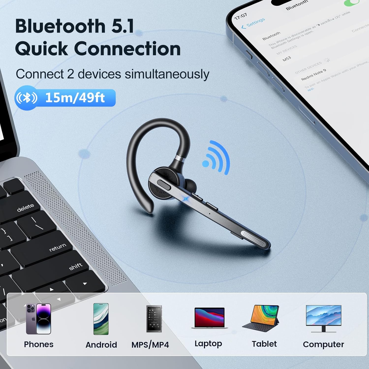 New Bee V5.1 Auricolare Bluetooth Singolo (2 pezzi) - immagine 5