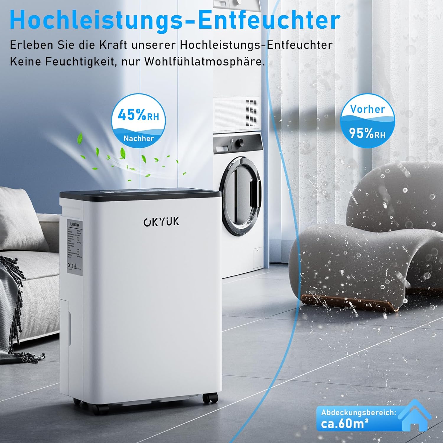Okyuk Deumidificatore Casa Muffa 10 L, Bianco - immagine 2