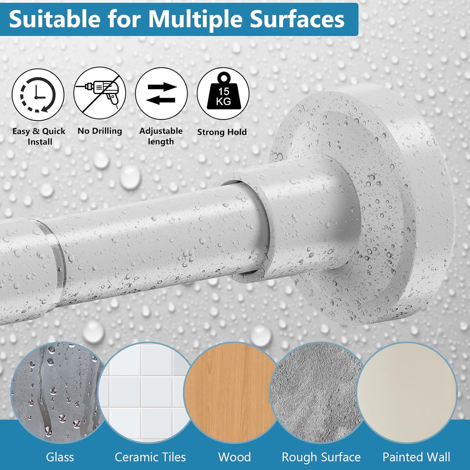 Bastone Telescopico per Tende Doccia 46-190 cm, Bianco - immagine 3