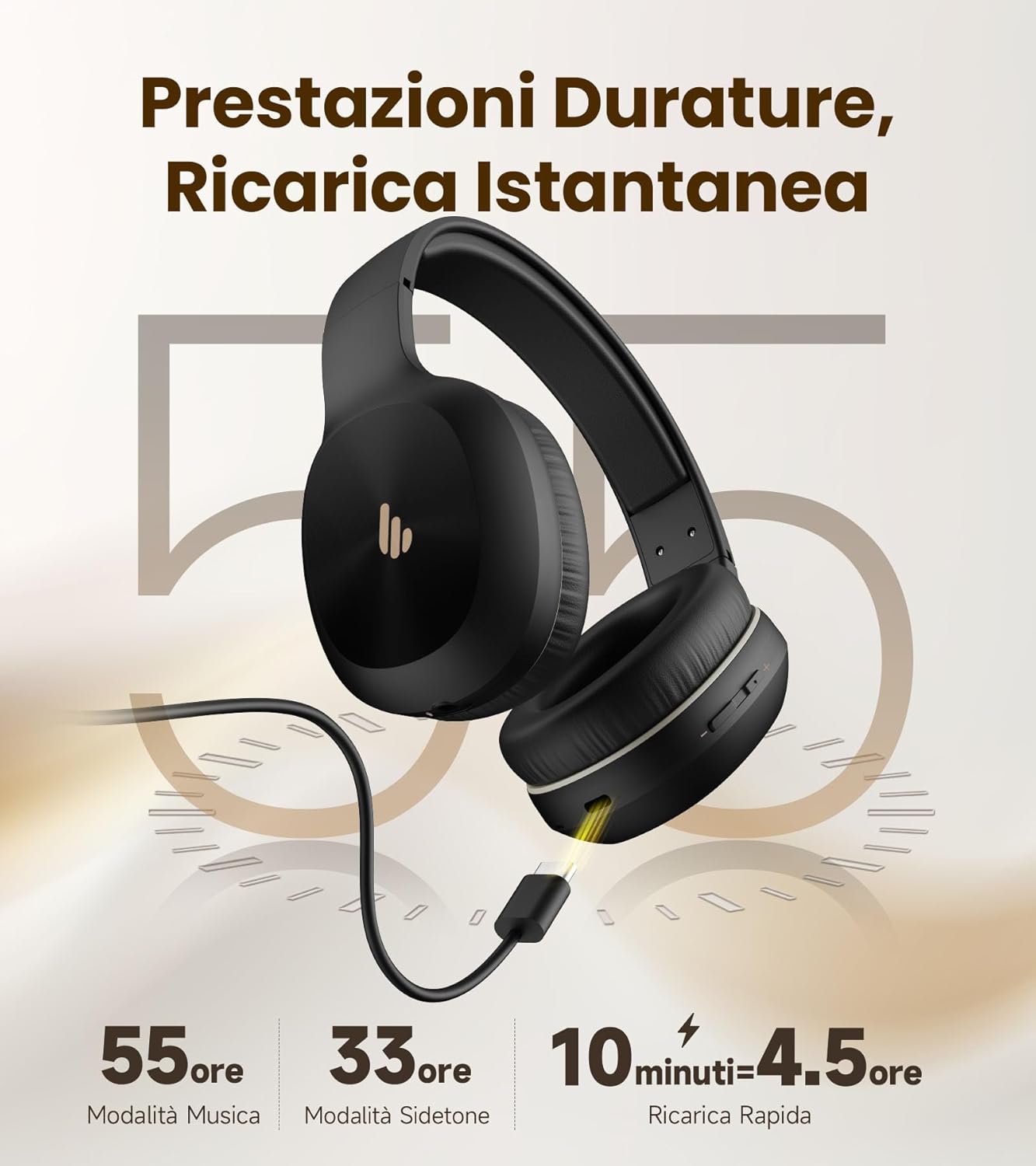 Edifier K750W Cuffie Wireless con Microfono, Nero - immagine 3