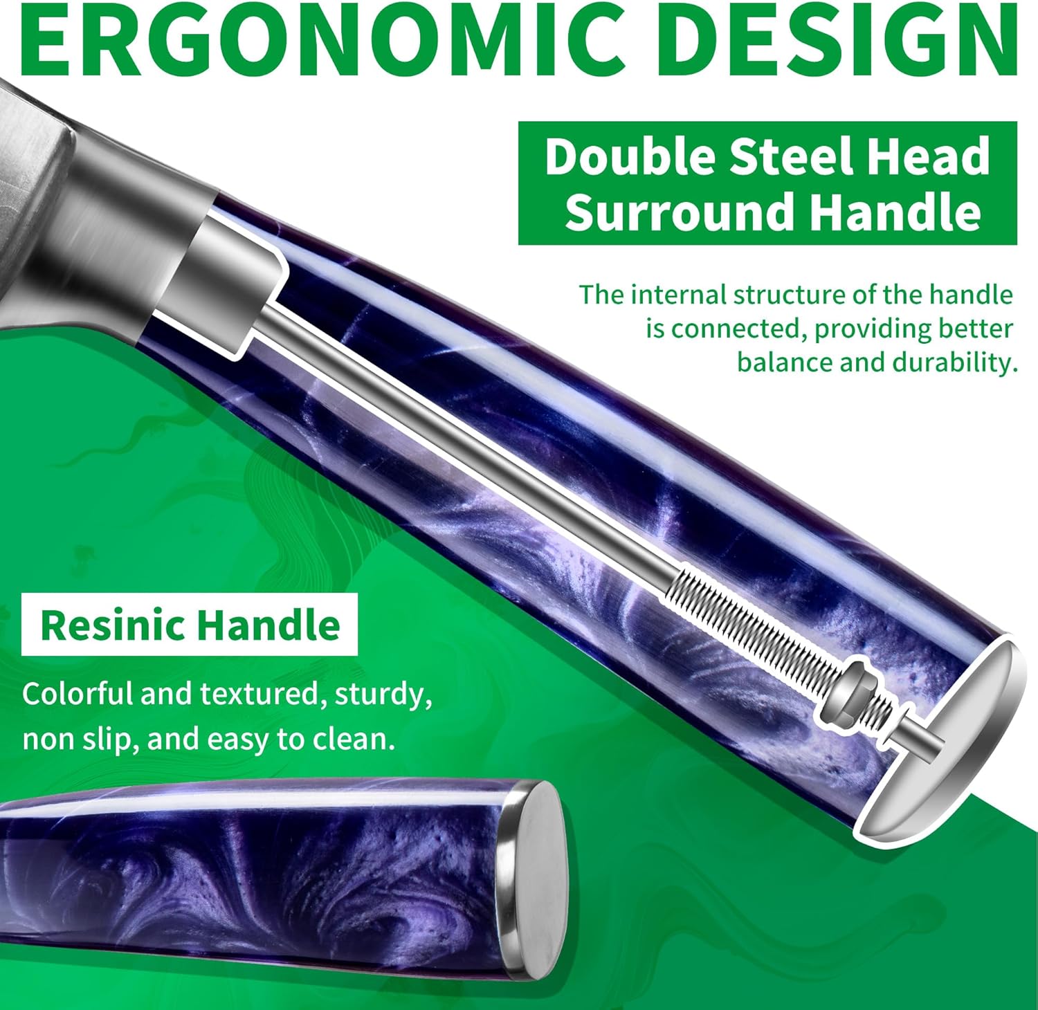 Fullhi Set Coltelli da Chef 14 Pezzi con Blocco e Affilatoio - immagine 4