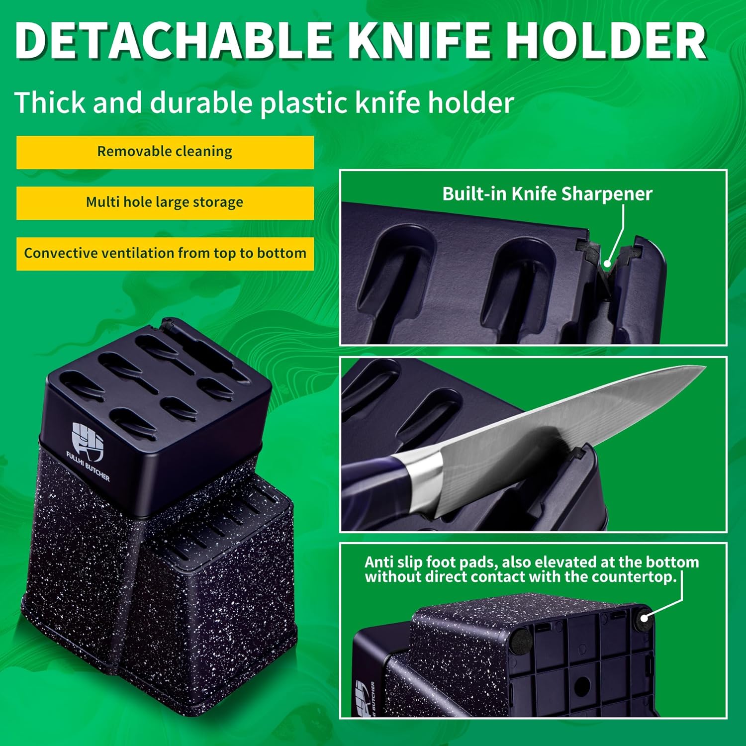 Fullhi Set Coltelli da Chef 14 Pezzi con Blocco e Affilatoio - immagine 5