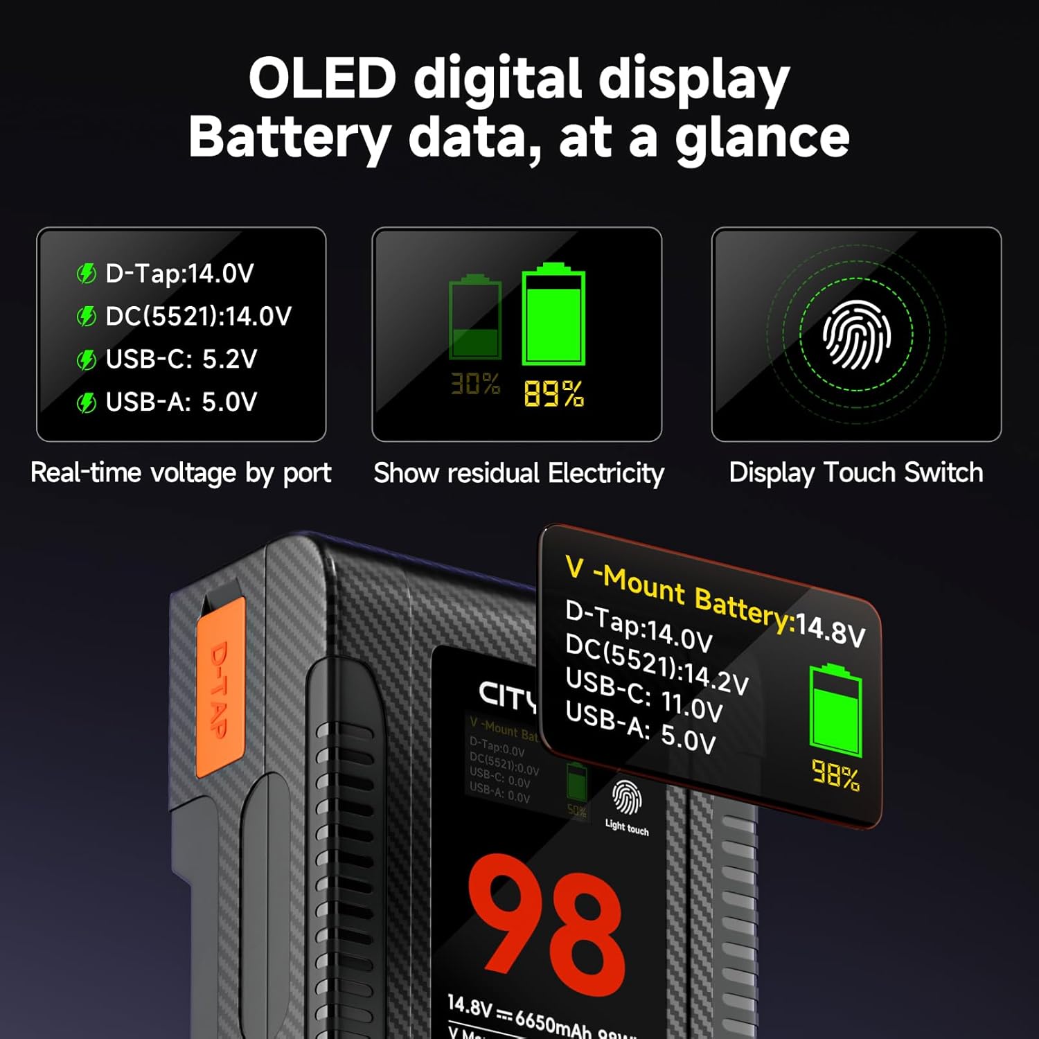 Cityork Batteria V Mount 98Wh 14,8V con OLED Screen - immagine 5