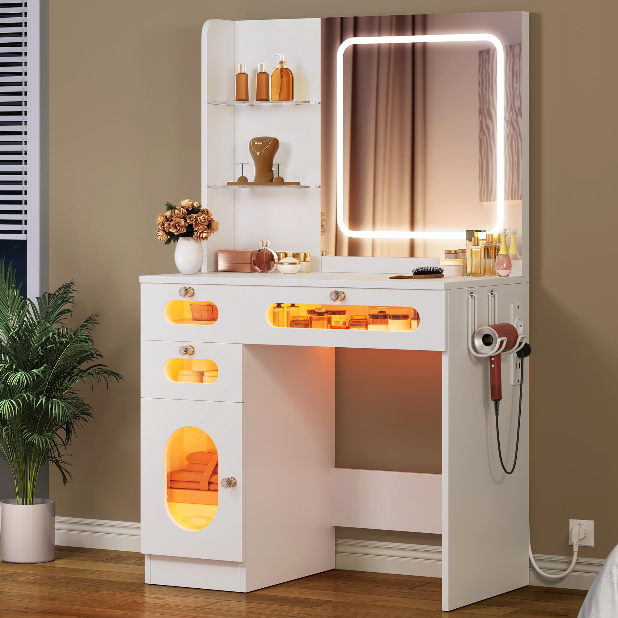 Yitahome Tavolo da Toeletta con Illuminazione LED, Bianco