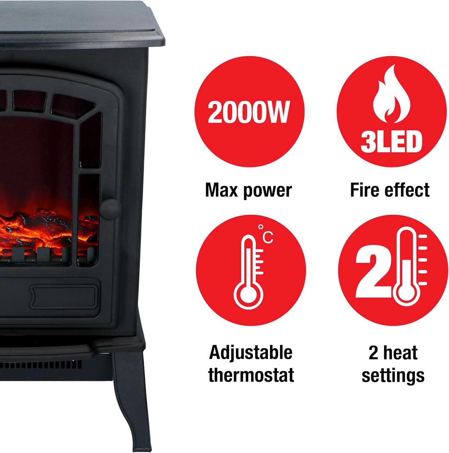Classic Fire Torino - Caminetto Elettrico 2000W, Nero - immagine 4