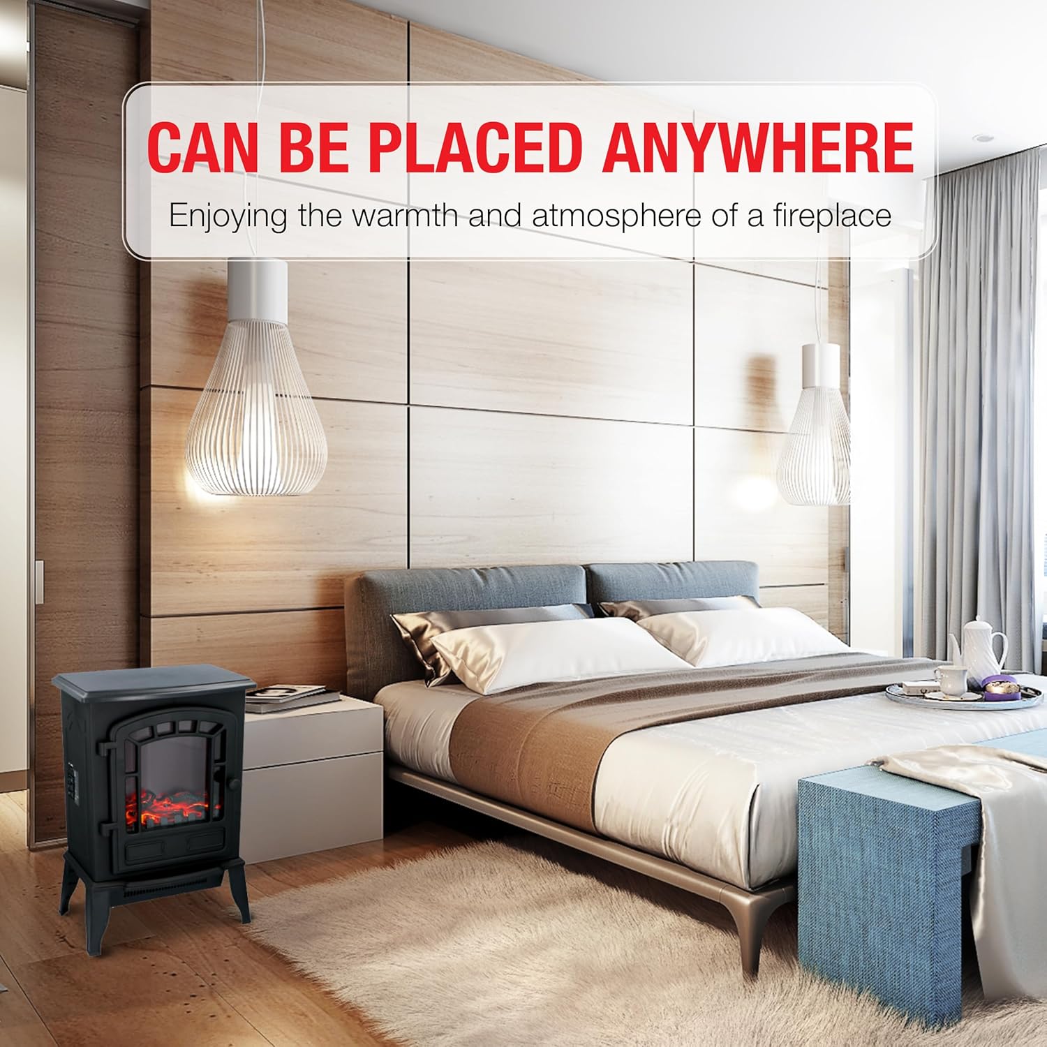 Classic Fire Torino - Caminetto Elettrico 2000W, Nero - immagine 7