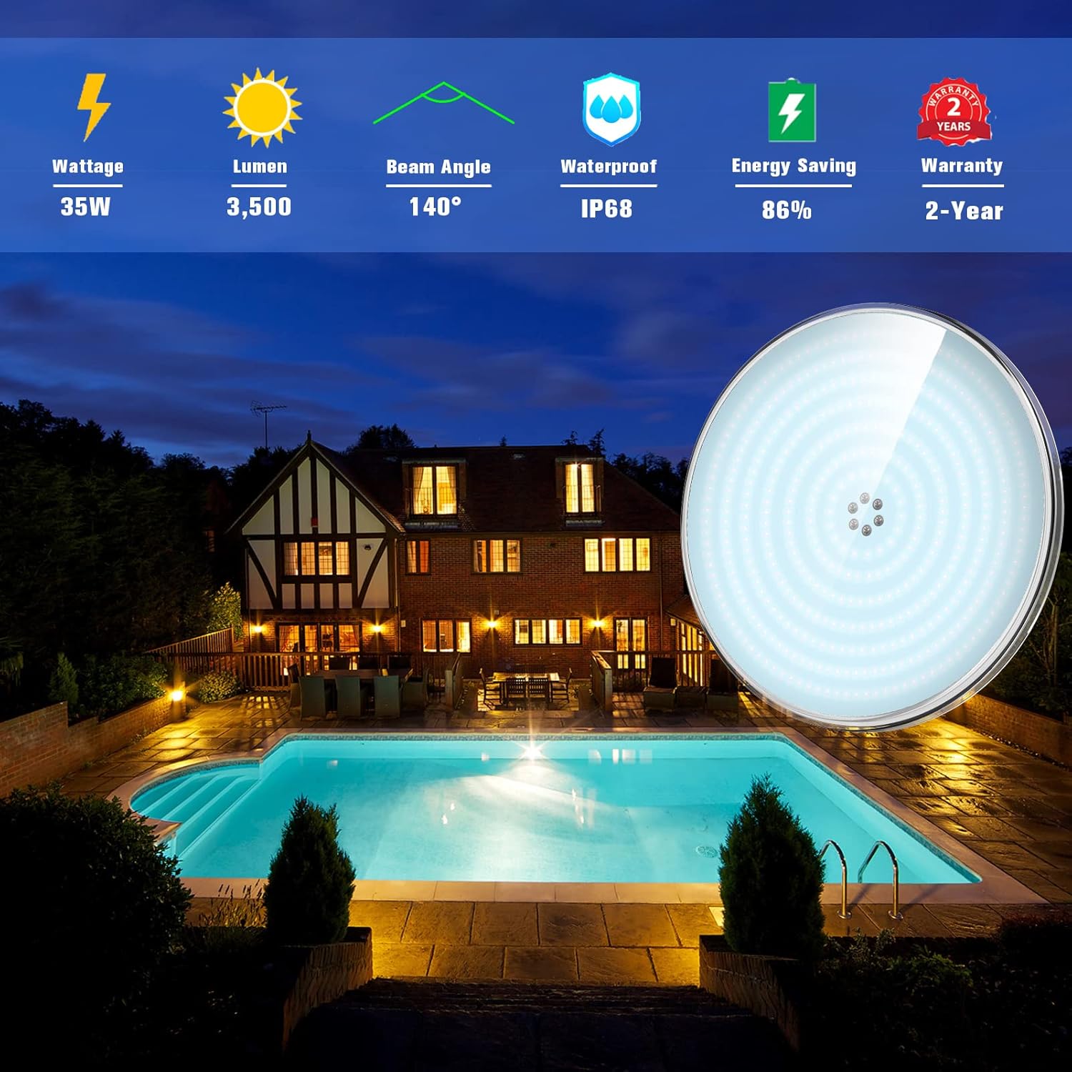 Lylmle Luce Piscina LED PAR56 35W, 6000K - immagine 2