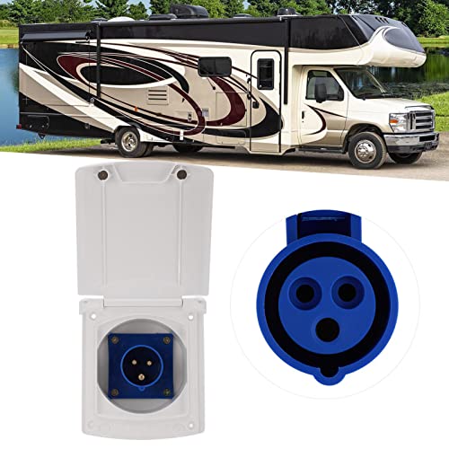 KIMISS Ingresso Twist Lock della Spina di Alimentazione ， RV Shore Power， Presa di Corrente per Camper Presa a Spina Impermeabile Esterna a 3 Pin Montaggio Incorporato 220V‑250V 16A(Bianco)