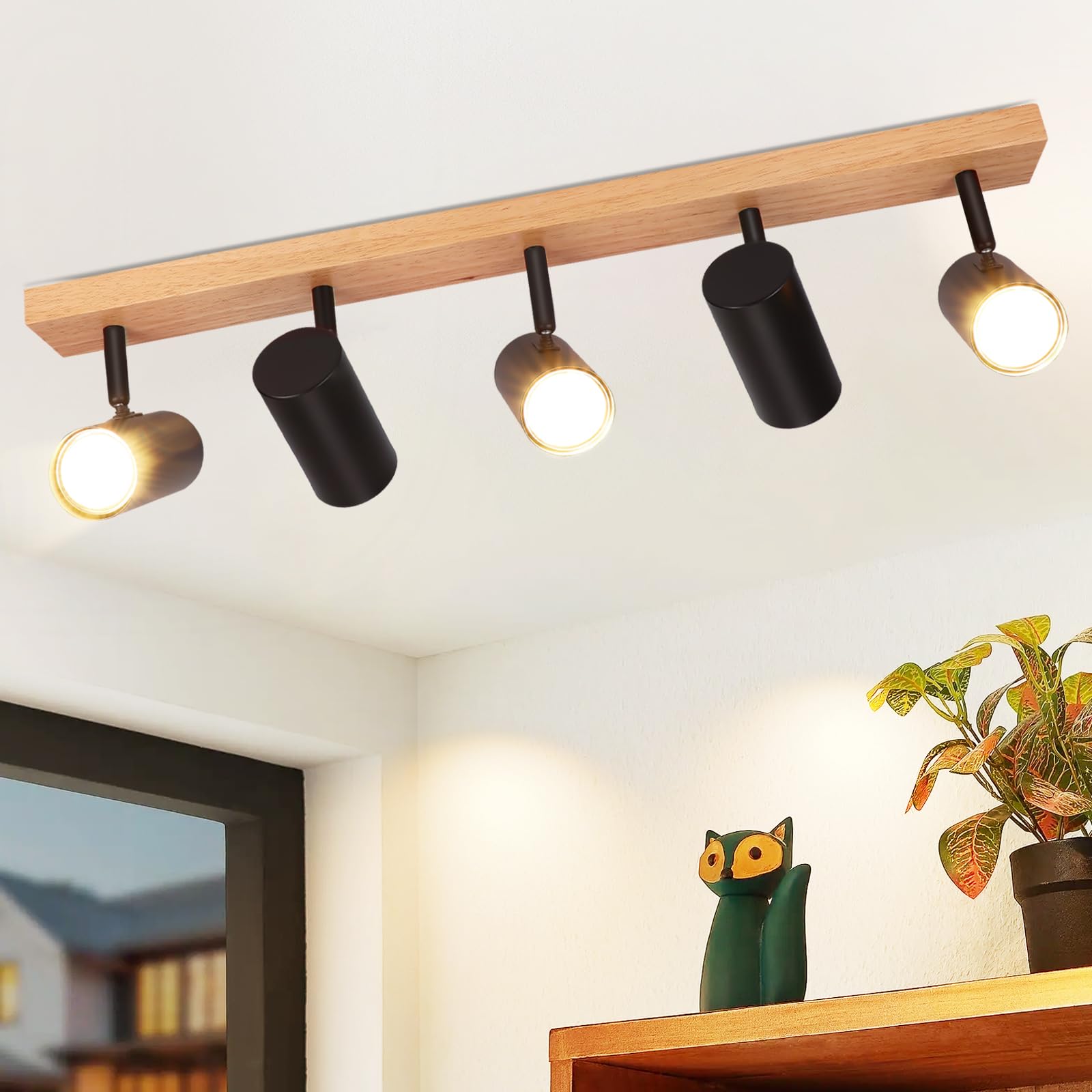 Glitzerlife Faretto da Soffitto Plafoniera in Legno 5 Fiamme