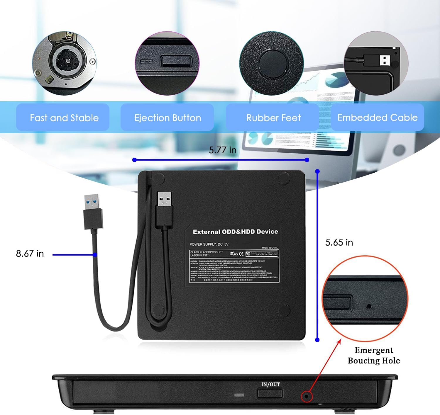 Masterizzatore DVD CD Esterno USB 3.0 Ultra Slim - immagine 5