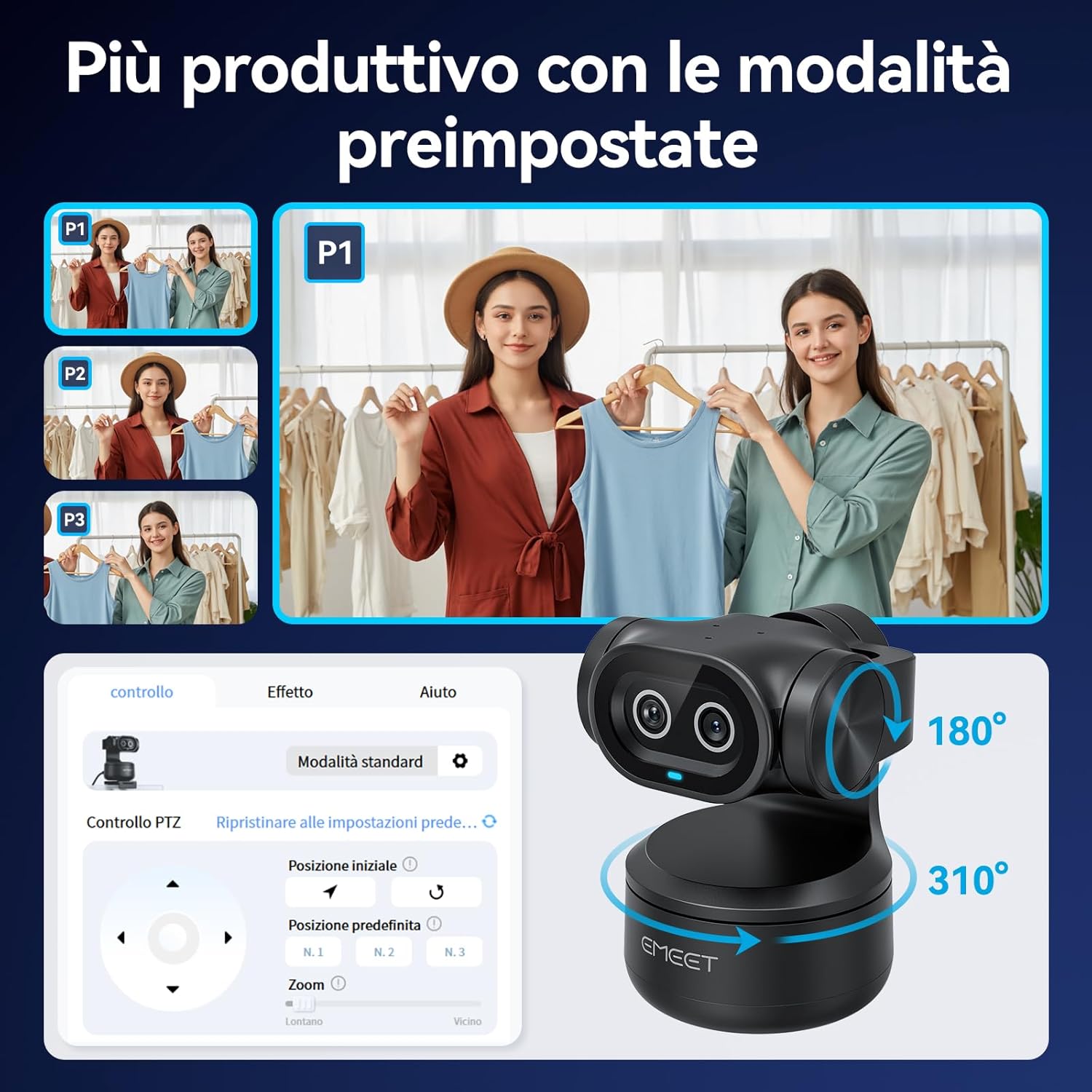 Emeet PIXY - Telecamera PTZ 4K Doppia AI Webcam - immagine 5