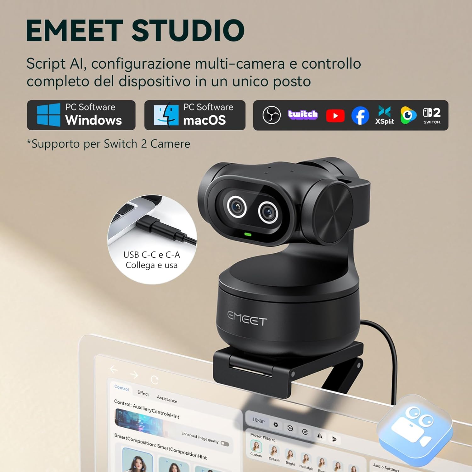 Emeet PIXY - Telecamera PTZ 4K Doppia AI Webcam - immagine 7