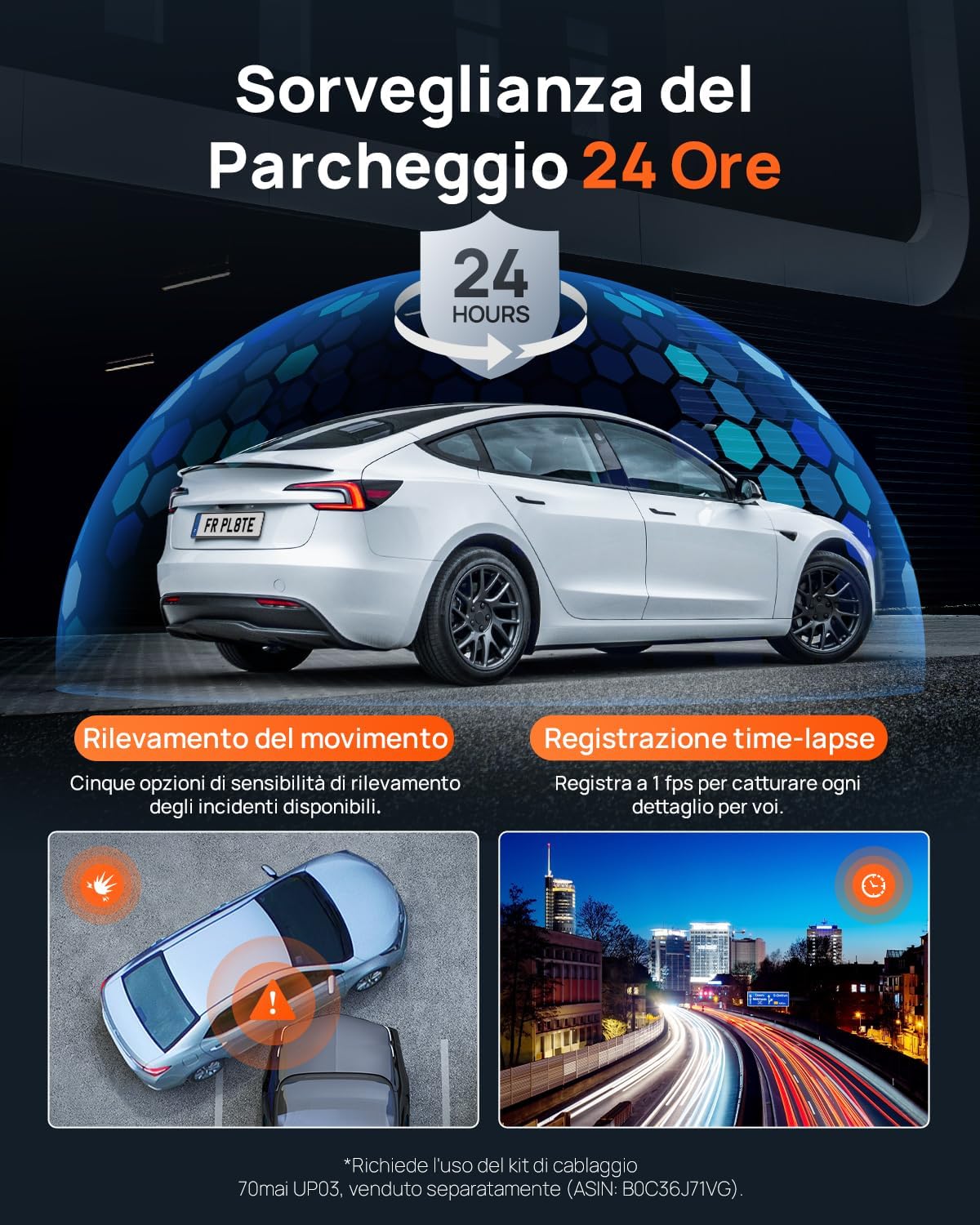 70mai A800SE Dashcam 4K+1080P GPS WiFi con SD 128GB - immagine 5