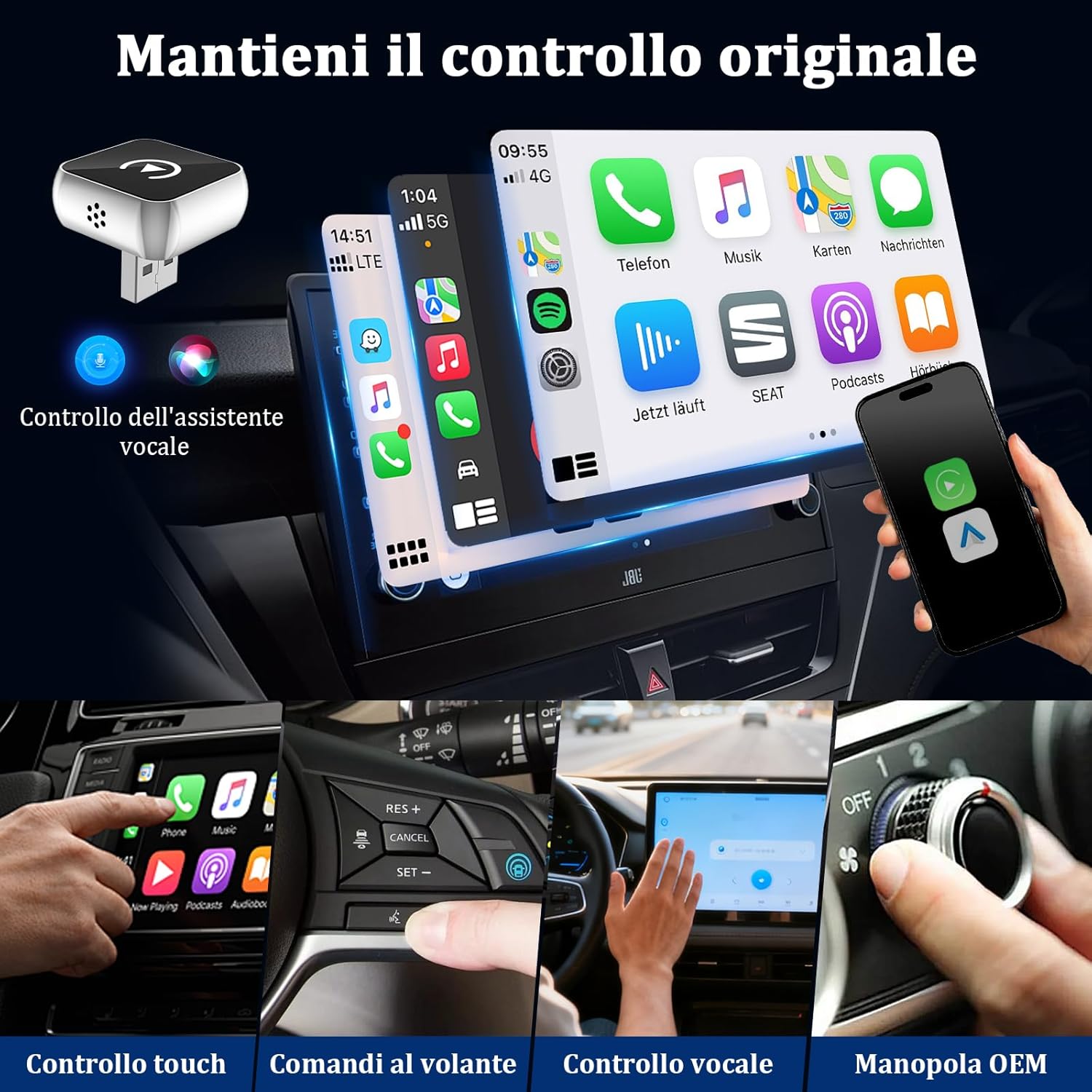 Adattatore Wireless Android Auto CarPlay 2-in-1 USB Type-C - immagine 3