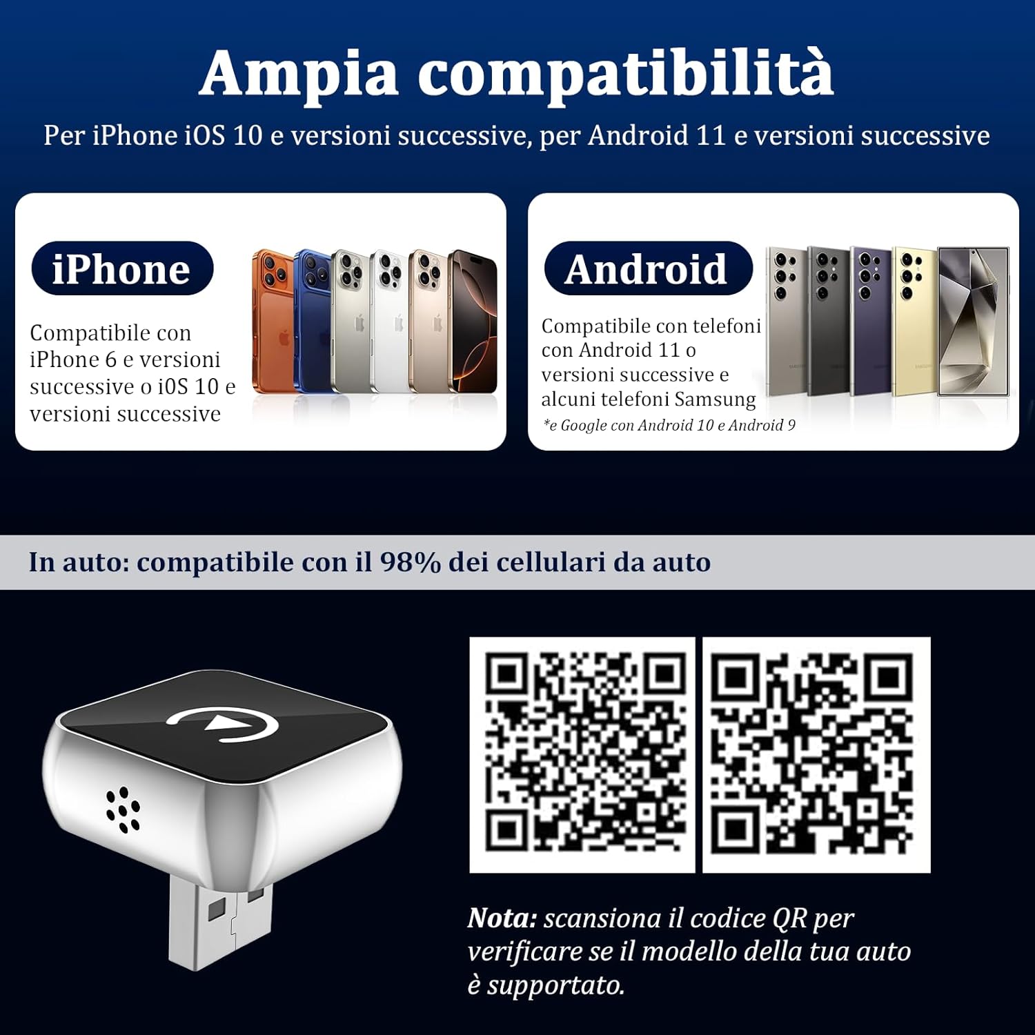 Adattatore Wireless Android Auto CarPlay 2-in-1 USB Type-C - immagine 5