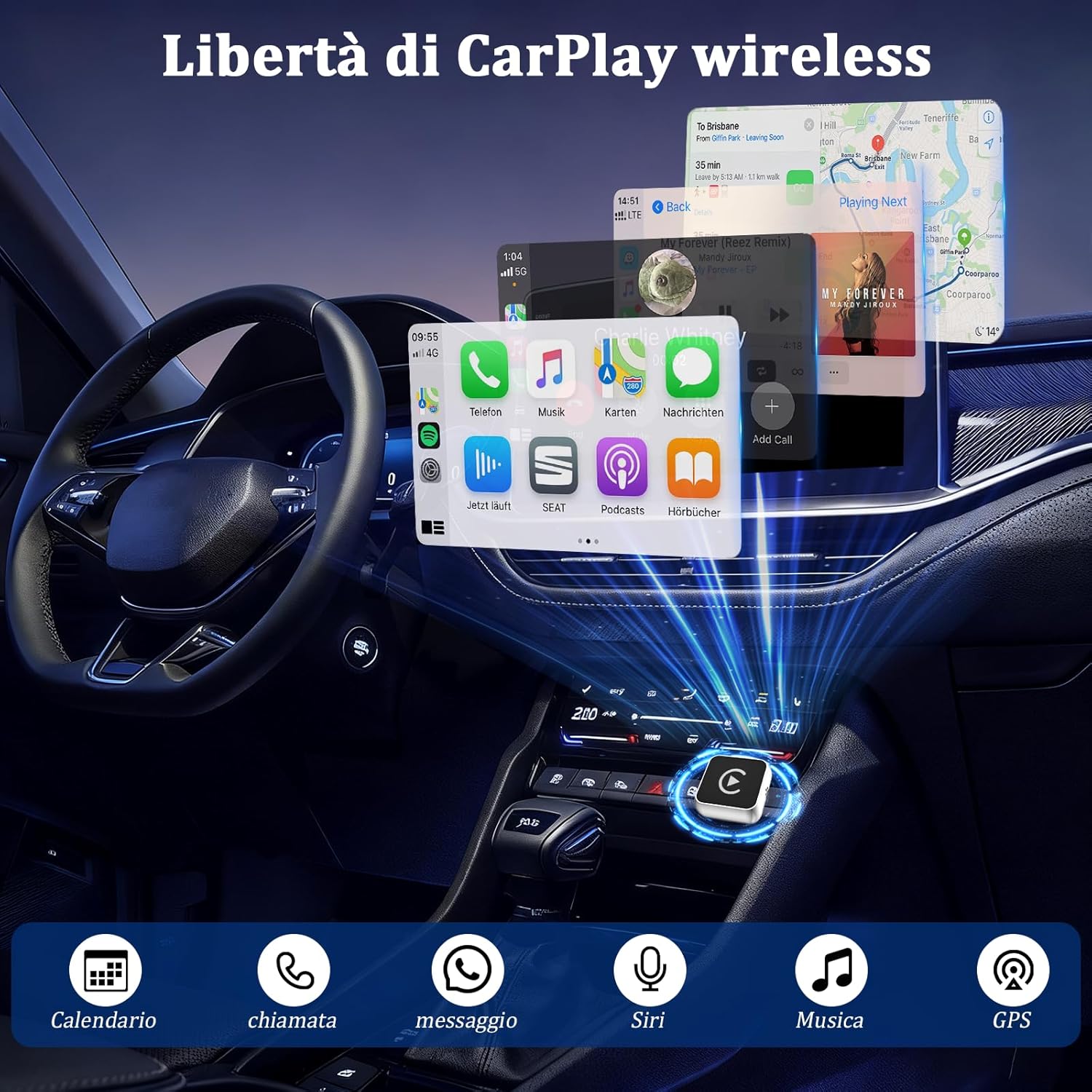 Adattatore Wireless Android Auto CarPlay 2-in-1 USB Type-C - immagine 8