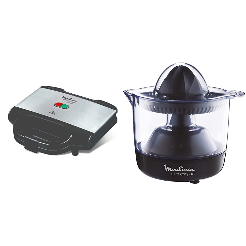 Moulinex Sm156D Ultracompact Metal Sandwich Maker, Piastre Con Rivestimento Antiaderente & Pc1208 Ultra Compact Spremiagrumi Elettrico Con Accensione E Spegnimento Automatici, 450 Ml