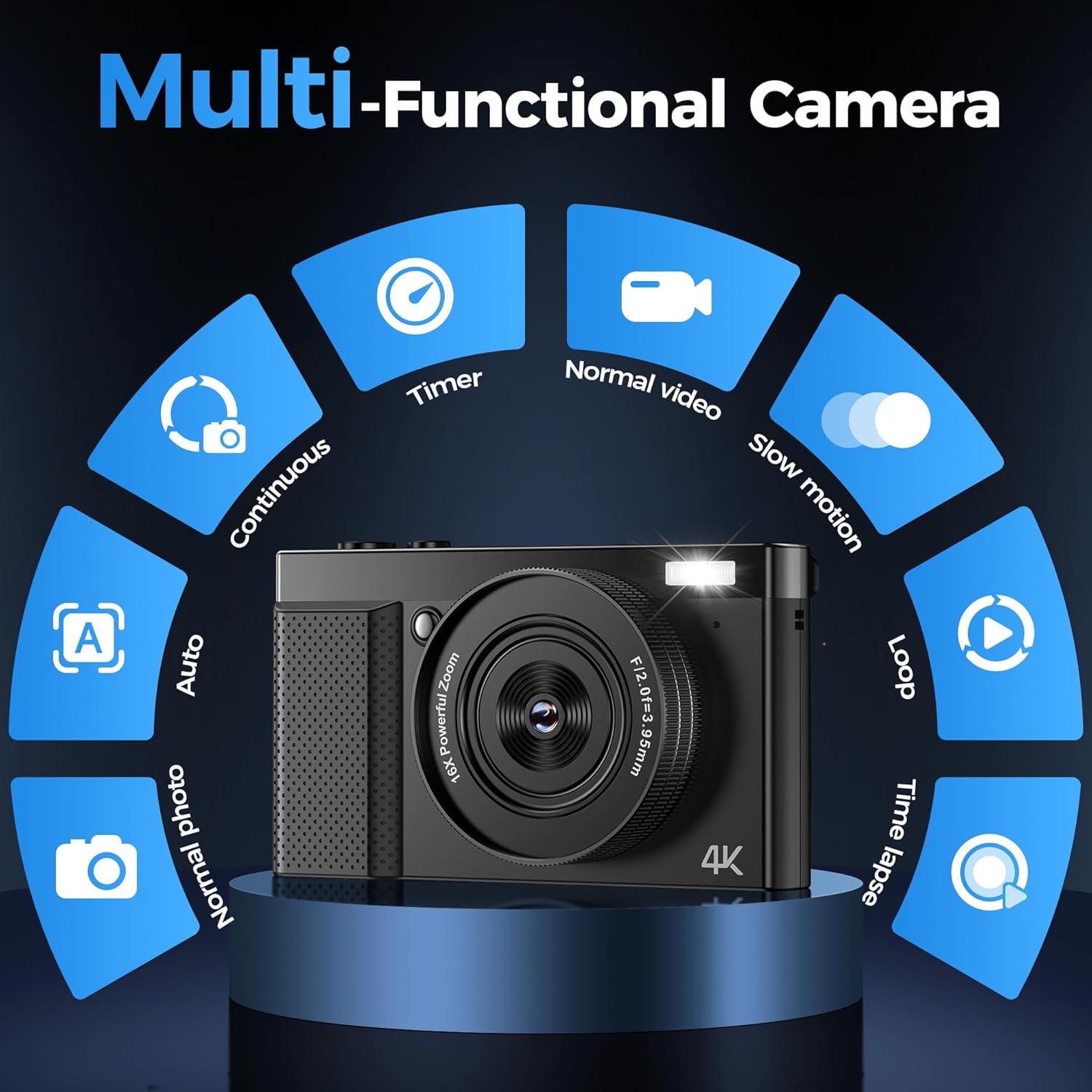 Macchina Fotografica Digitale 4K 64MP, Nera - immagine 2