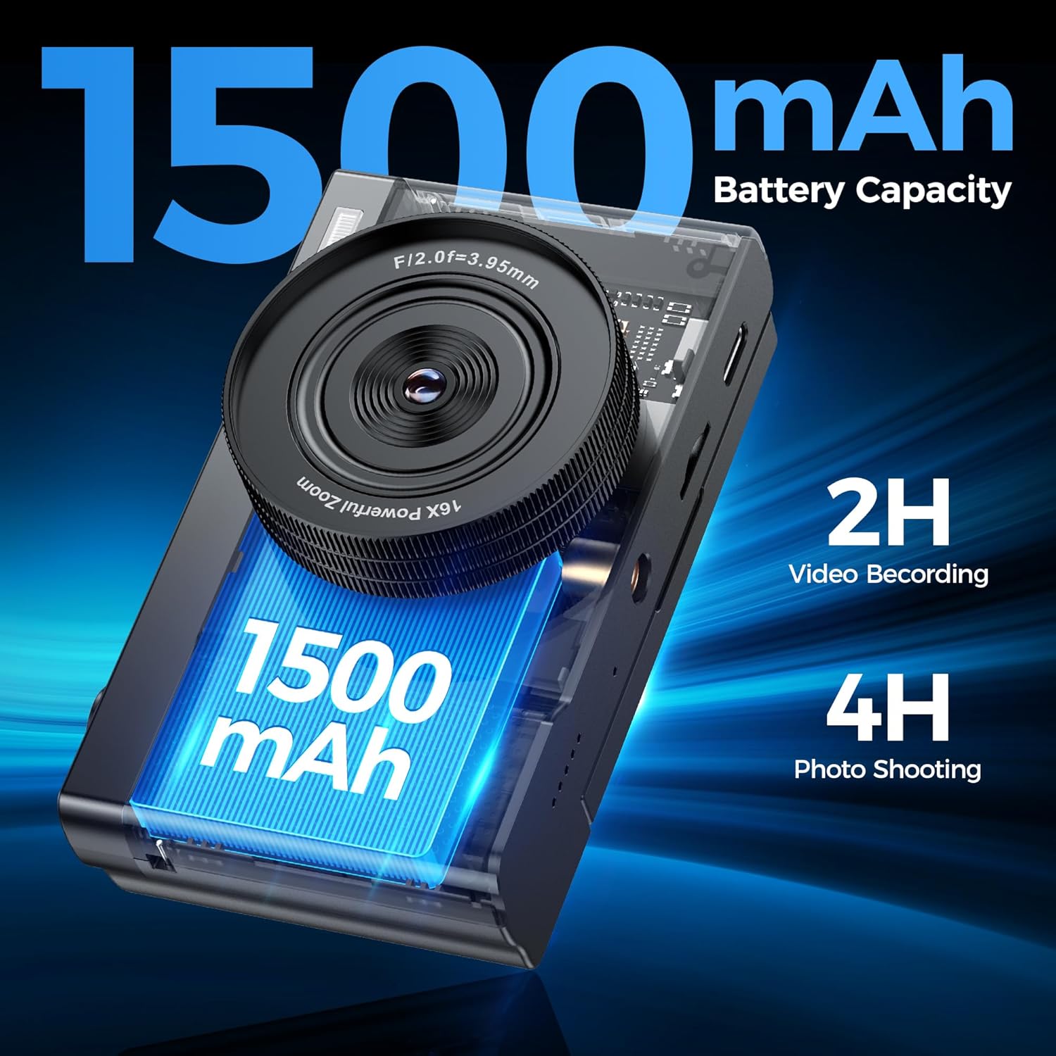 Macchina Fotografica Digitale 4K 64MP, Nera - immagine 4