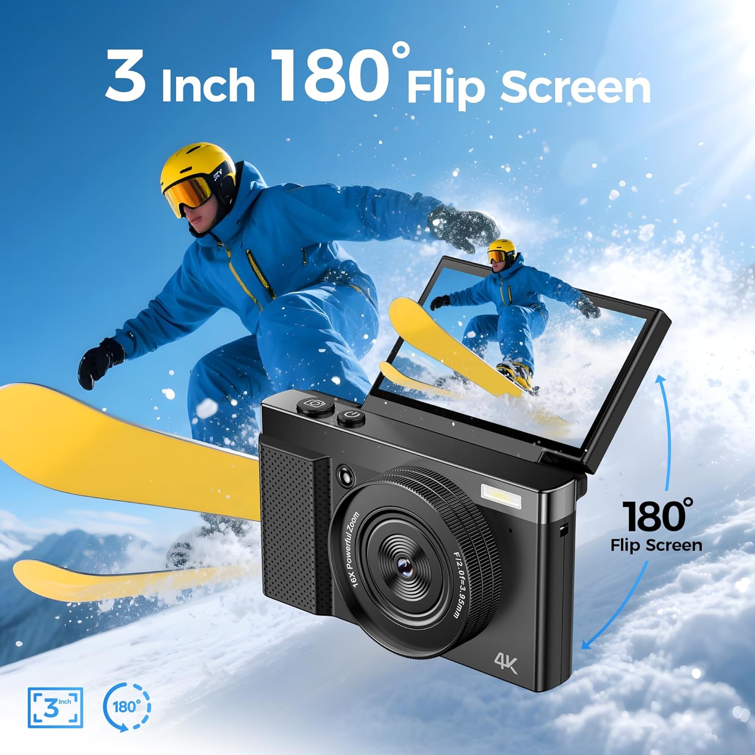 Macchina Fotografica Digitale 4K 64MP, Nera - immagine 8