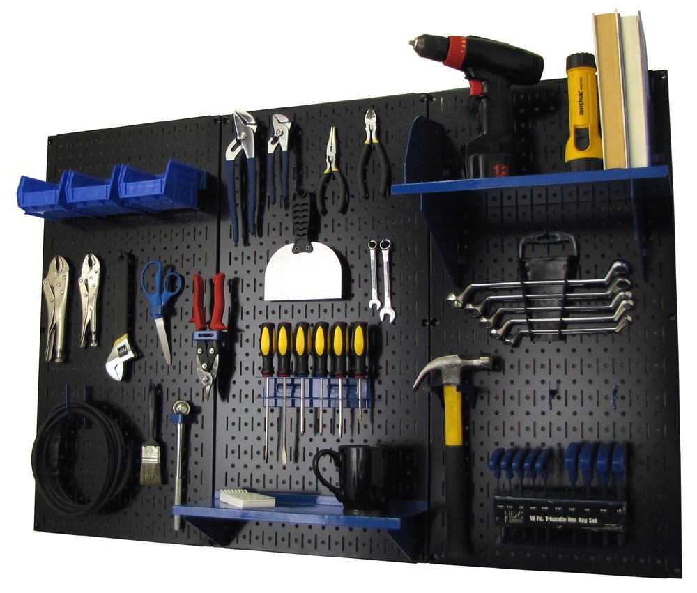 Wall Control Pegboard Standard Tool Storage Kit, Nero/Blu