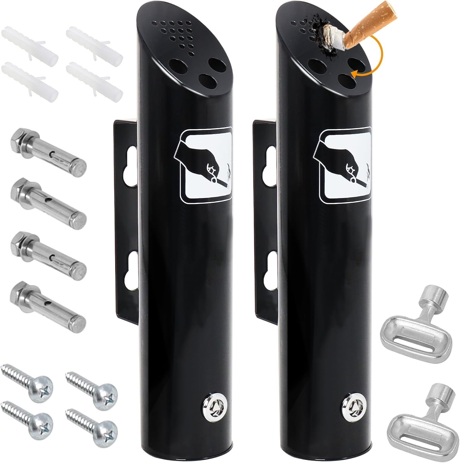 Posacenere a Parete Rotondo 2 Pezzi, Nero - immagine 1