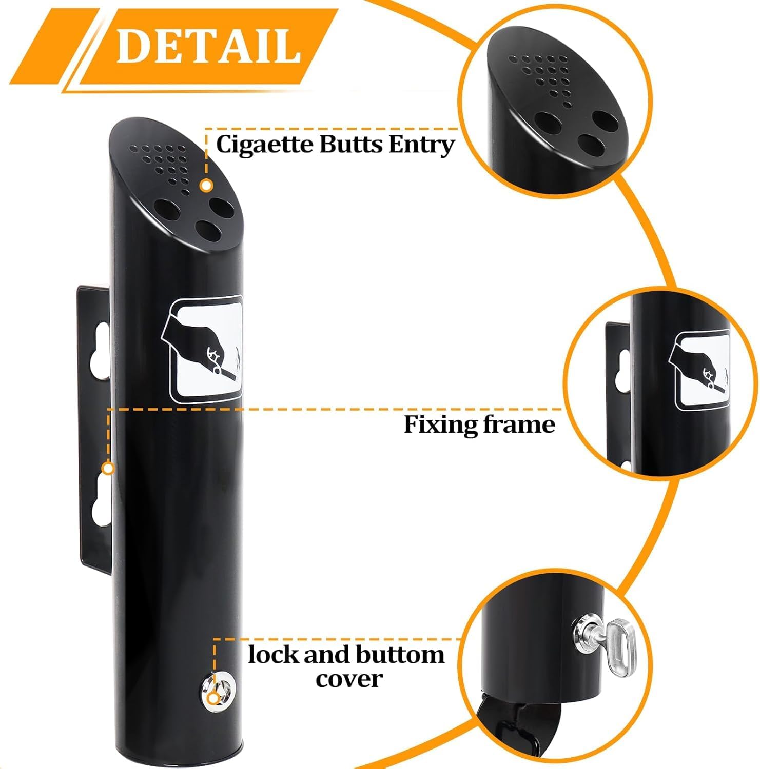 Posacenere a Parete Rotondo 2 Pezzi, Nero - immagine 3