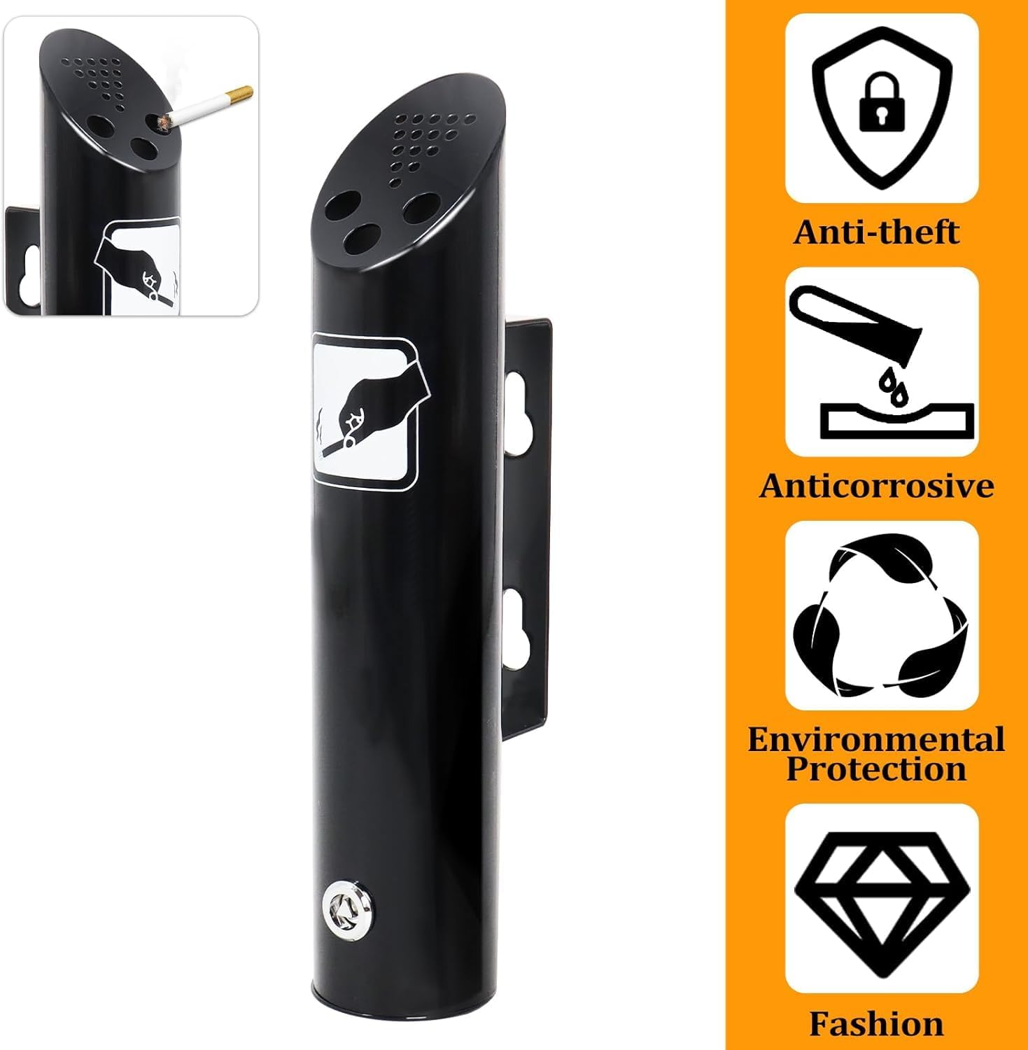 Posacenere a Parete Rotondo 2 Pezzi, Nero - immagine 4