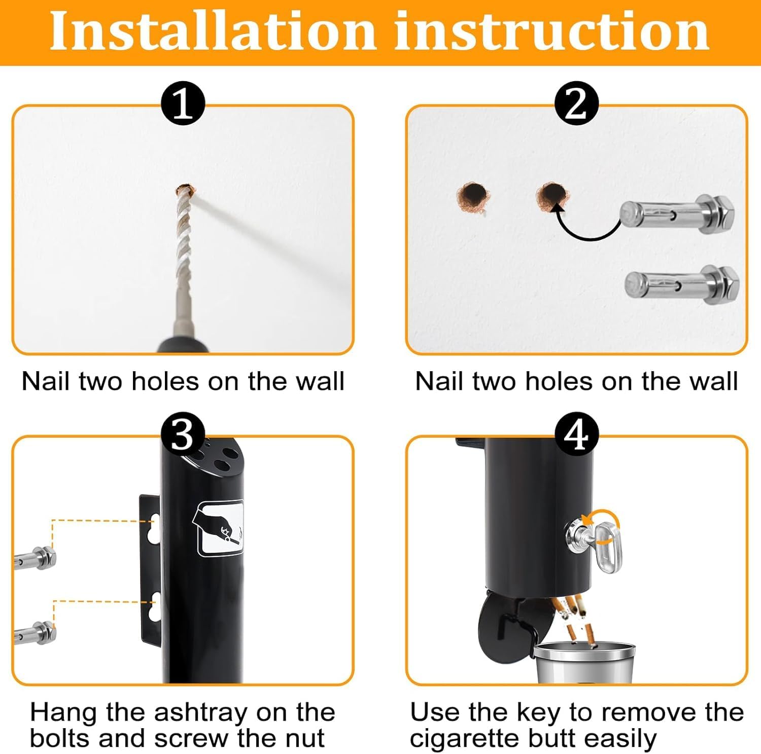 Posacenere a Parete Rotondo 2 Pezzi, Nero - immagine 5