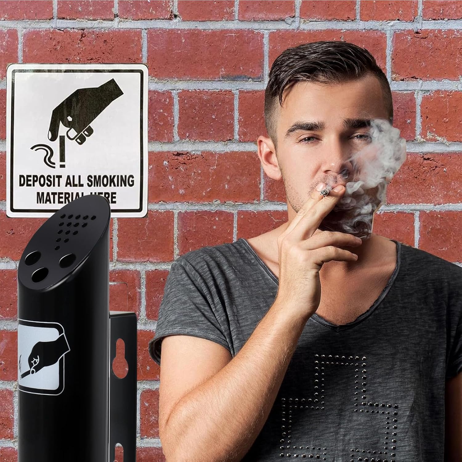 Posacenere a Parete Rotondo 2 Pezzi, Nero - immagine 6