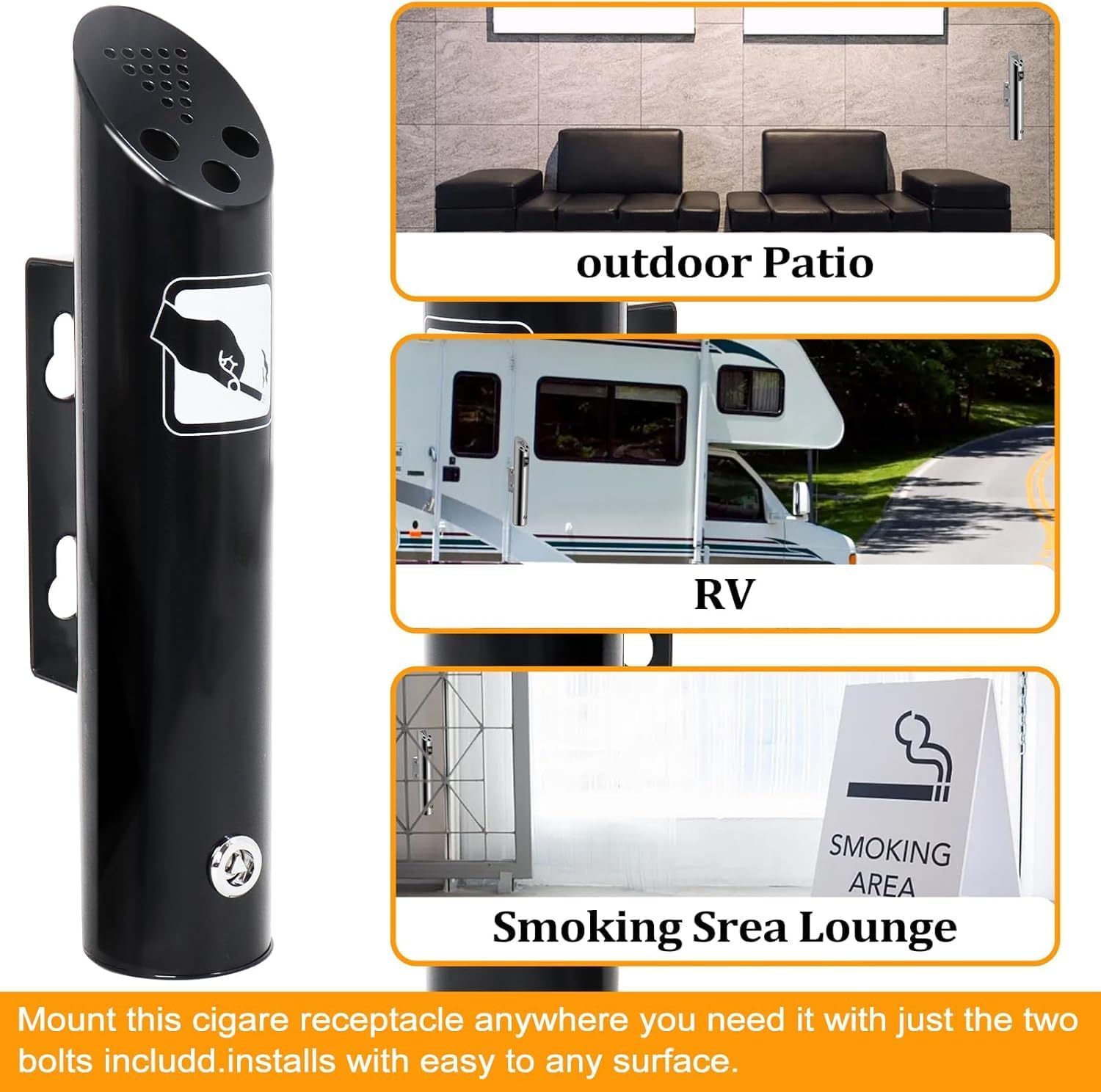 Posacenere a Parete Rotondo 2 Pezzi, Nero - immagine 7