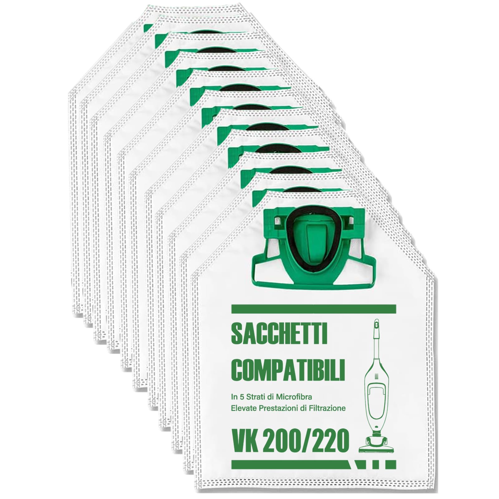 12 Sacchetti Compatibili con Aspirapolvere Folletto vk 200-220s