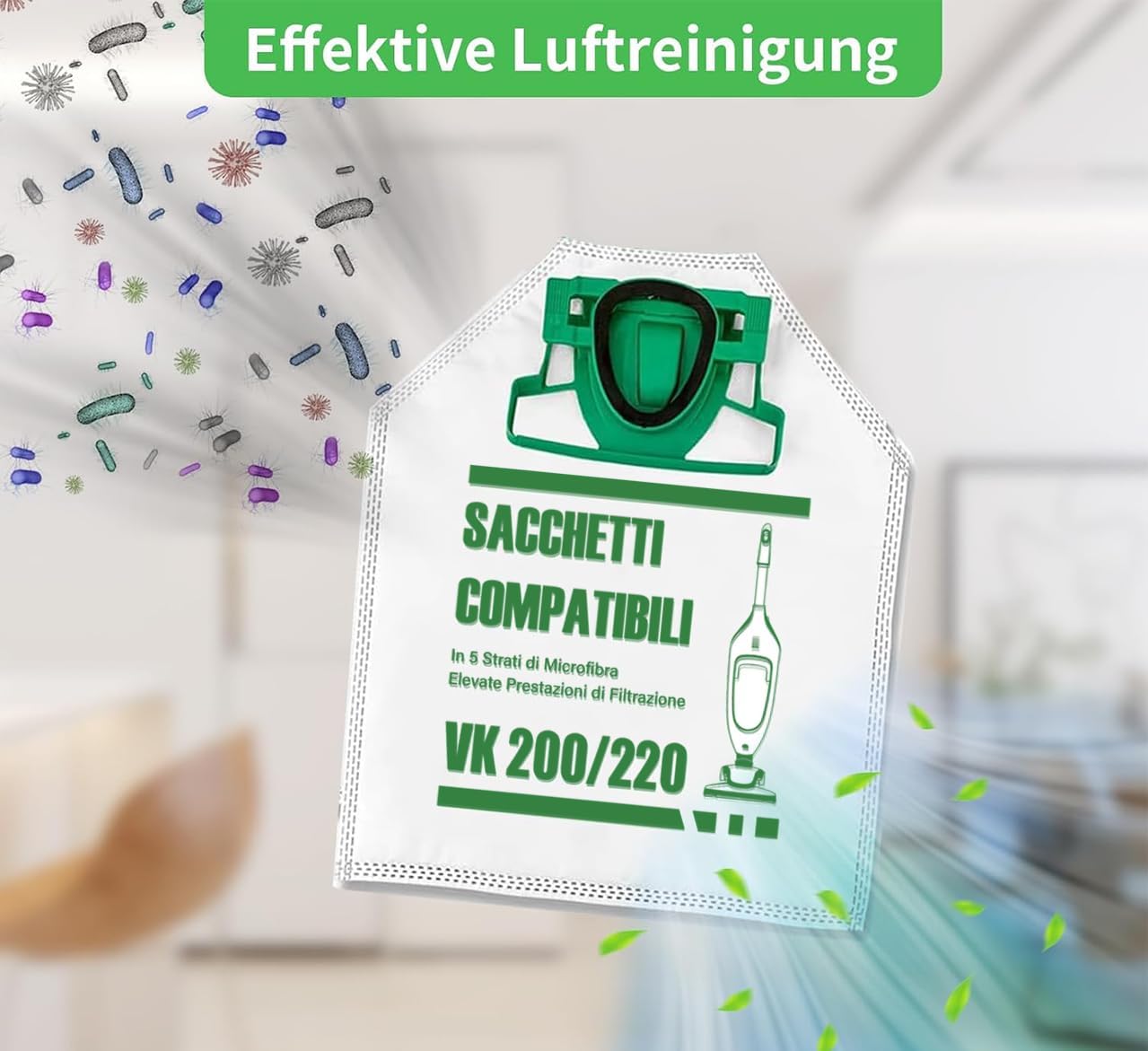 12 Sacchetti Compatibili con Aspirapolvere Folletto vk 200-220s - immagine 2