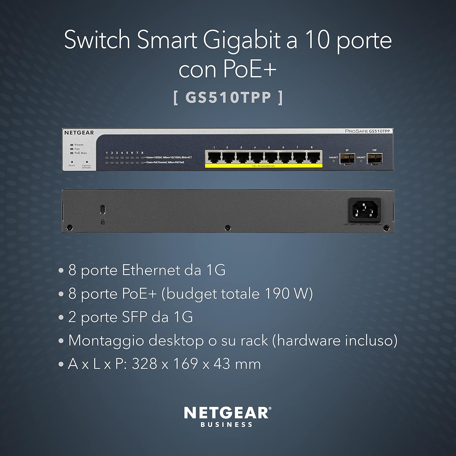 Netgear GS510TPP Switch PoE Smart Managed Pro 10 Porte - immagine 2